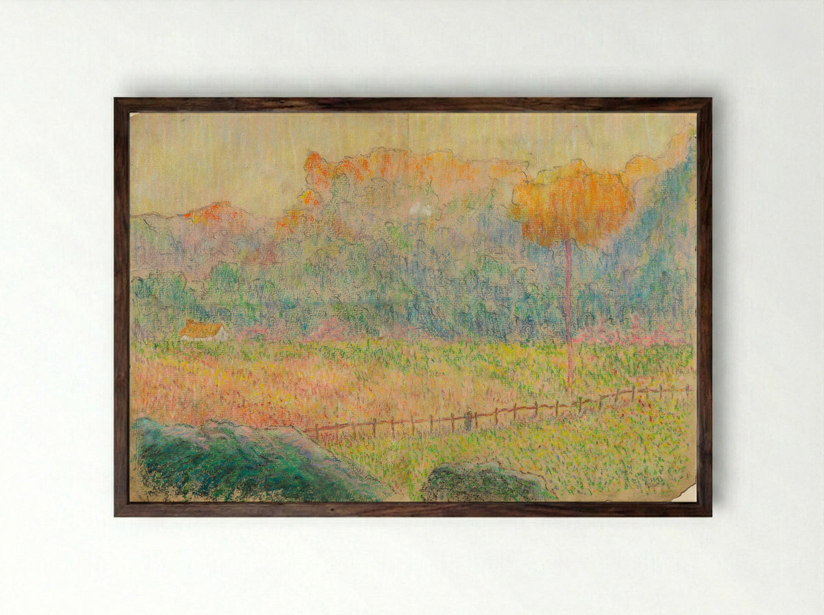 Landscape with Figure and Houses - Claude-Emile Schuffenecker - Framed Print Dark Wood