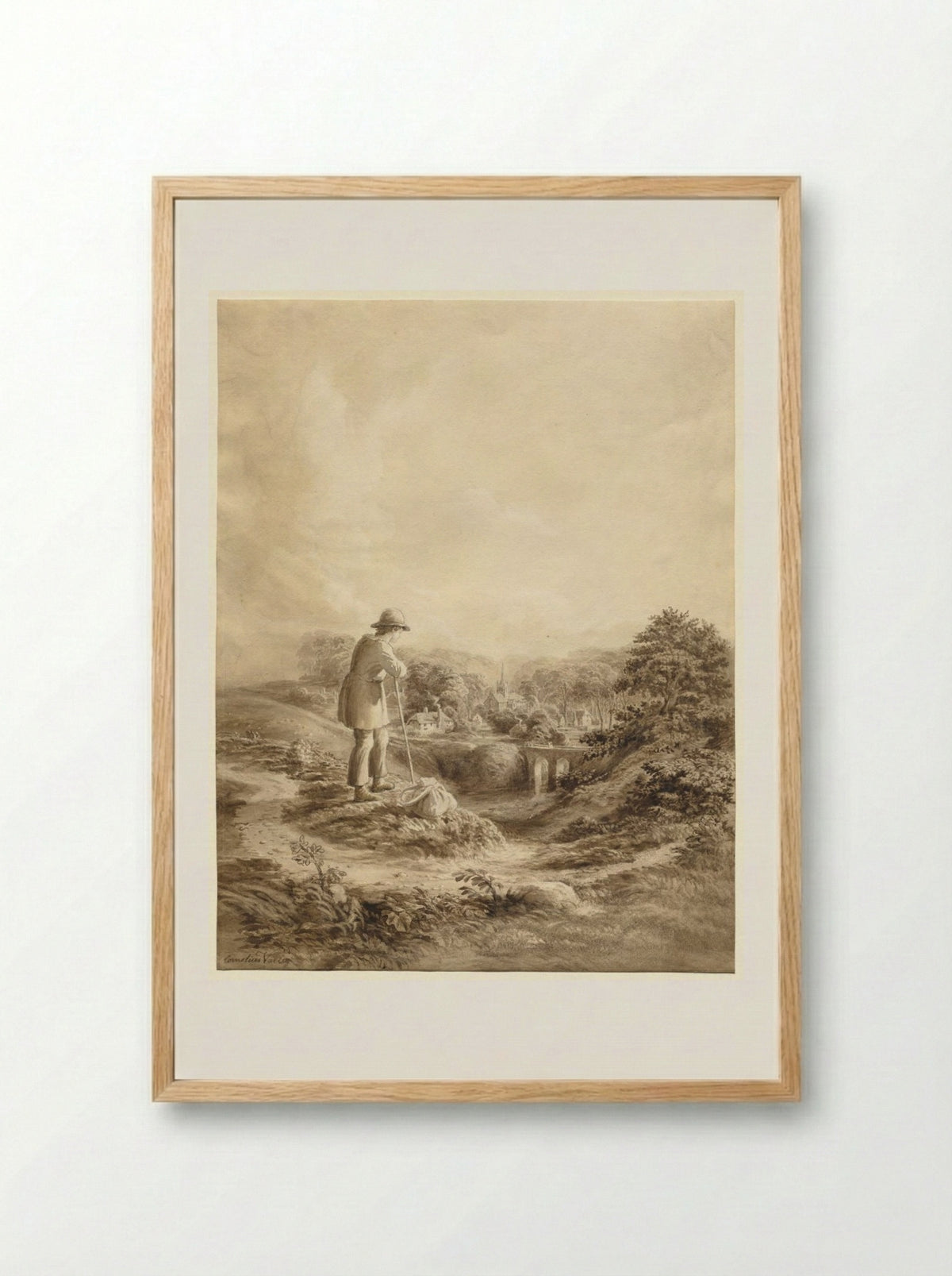 Landscape with Figure in Foreground - Cornelius Varley - Framed Print Wood