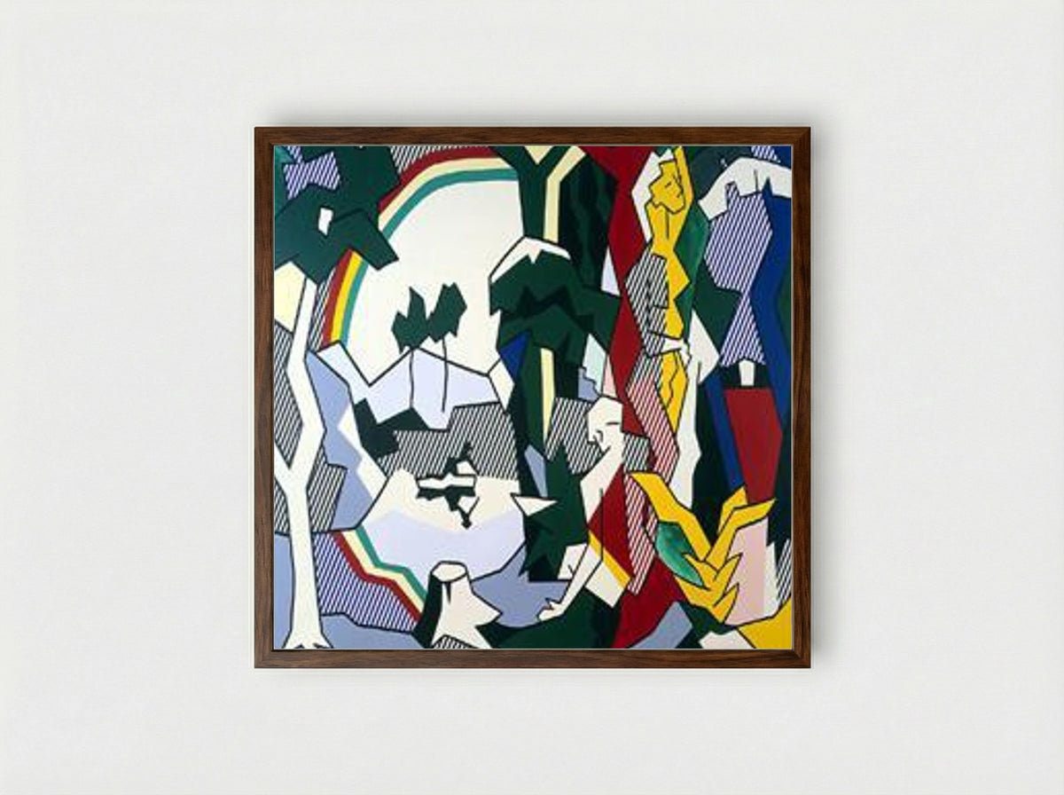 Landscape with Figures and Rainbow - Roy Lichtenstein - Framed Print Dark Wood