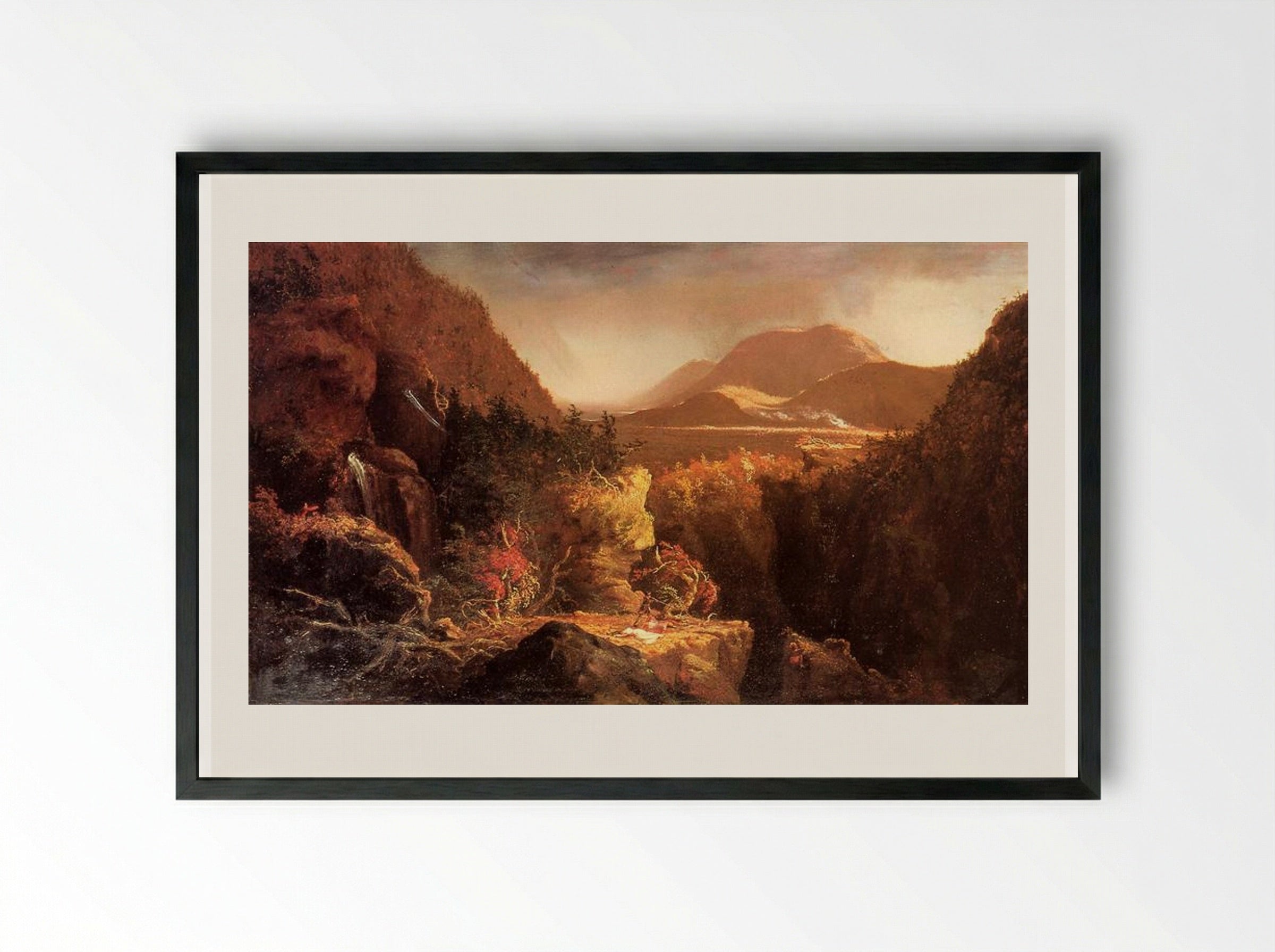 Landscape with Figures: A Scene from The Last of the Mohicans - Thomas Cole - Framed Print Black