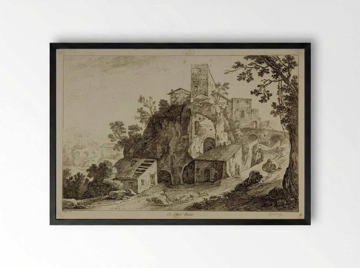 Landscape with Figures - Jean-Baptiste Huet - Framed Print Black