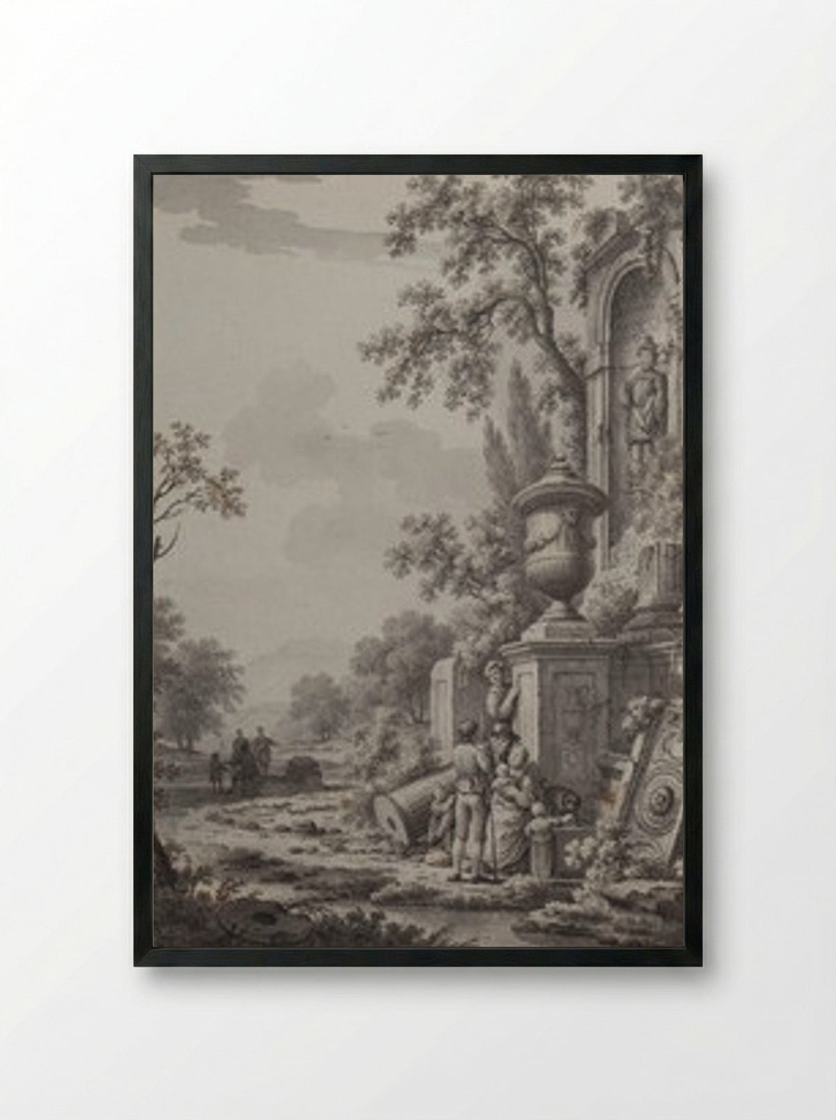 Landscape with Figures - Johann Heinrich Muntz - Framed Print Black