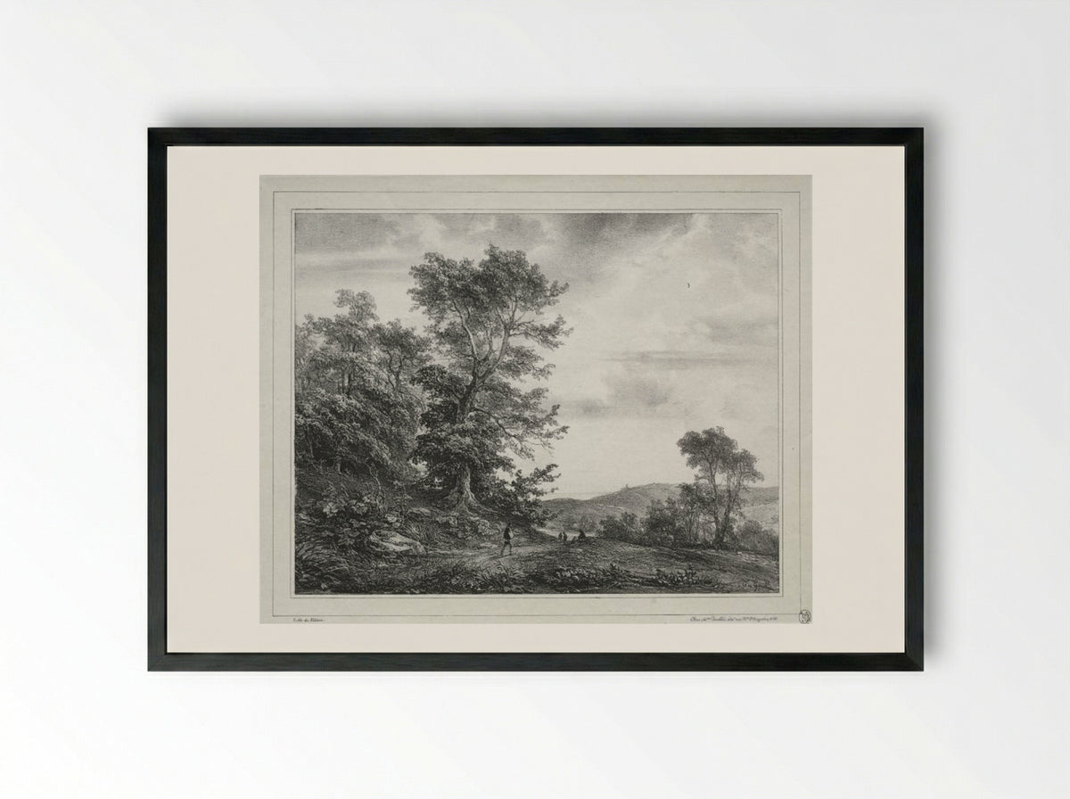 Landscape with Figures - Théodore Gudin - Framed Print Black