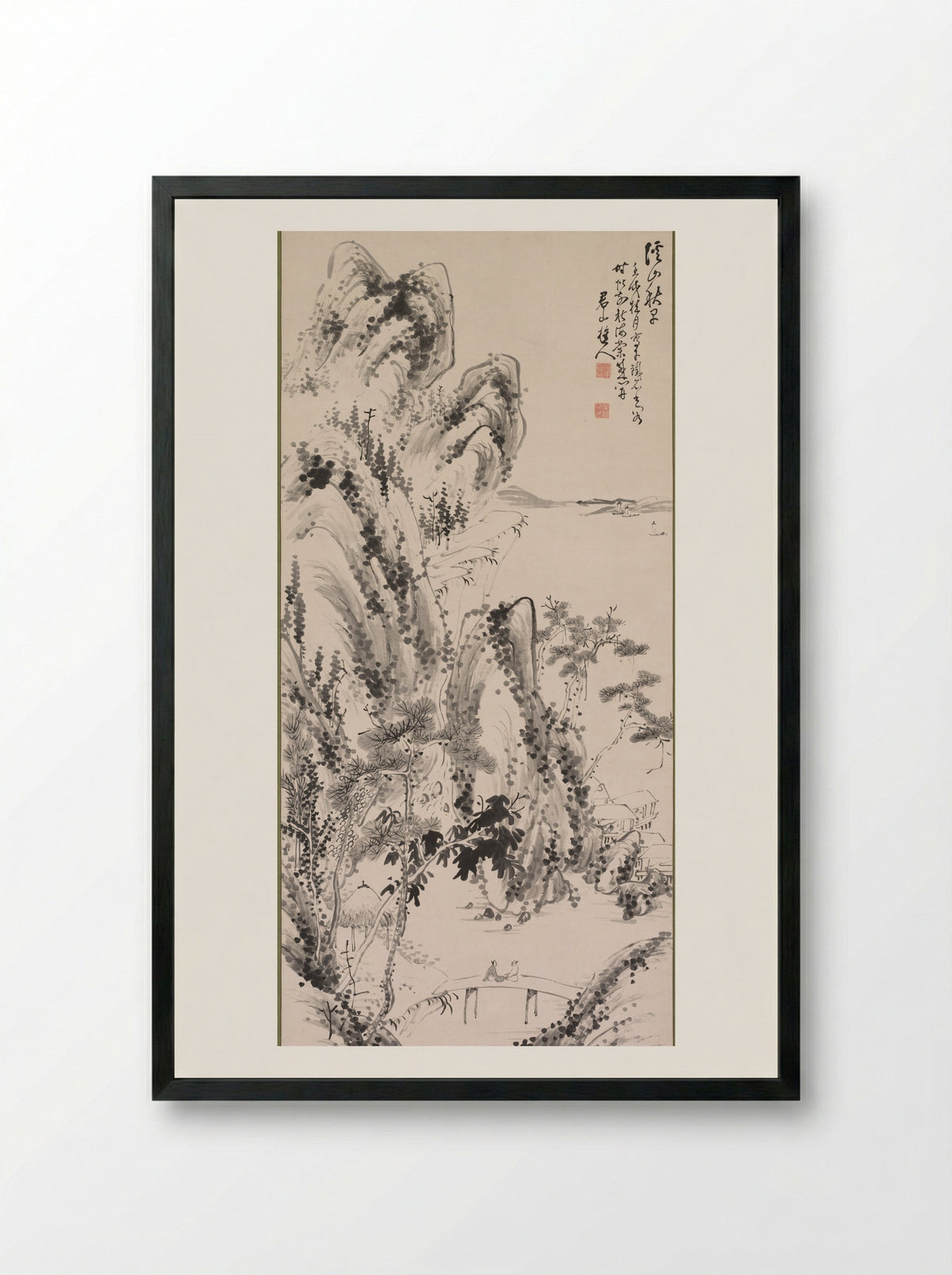 Landscape with Figures - Fujimoto Tesseki - Framed Print Black