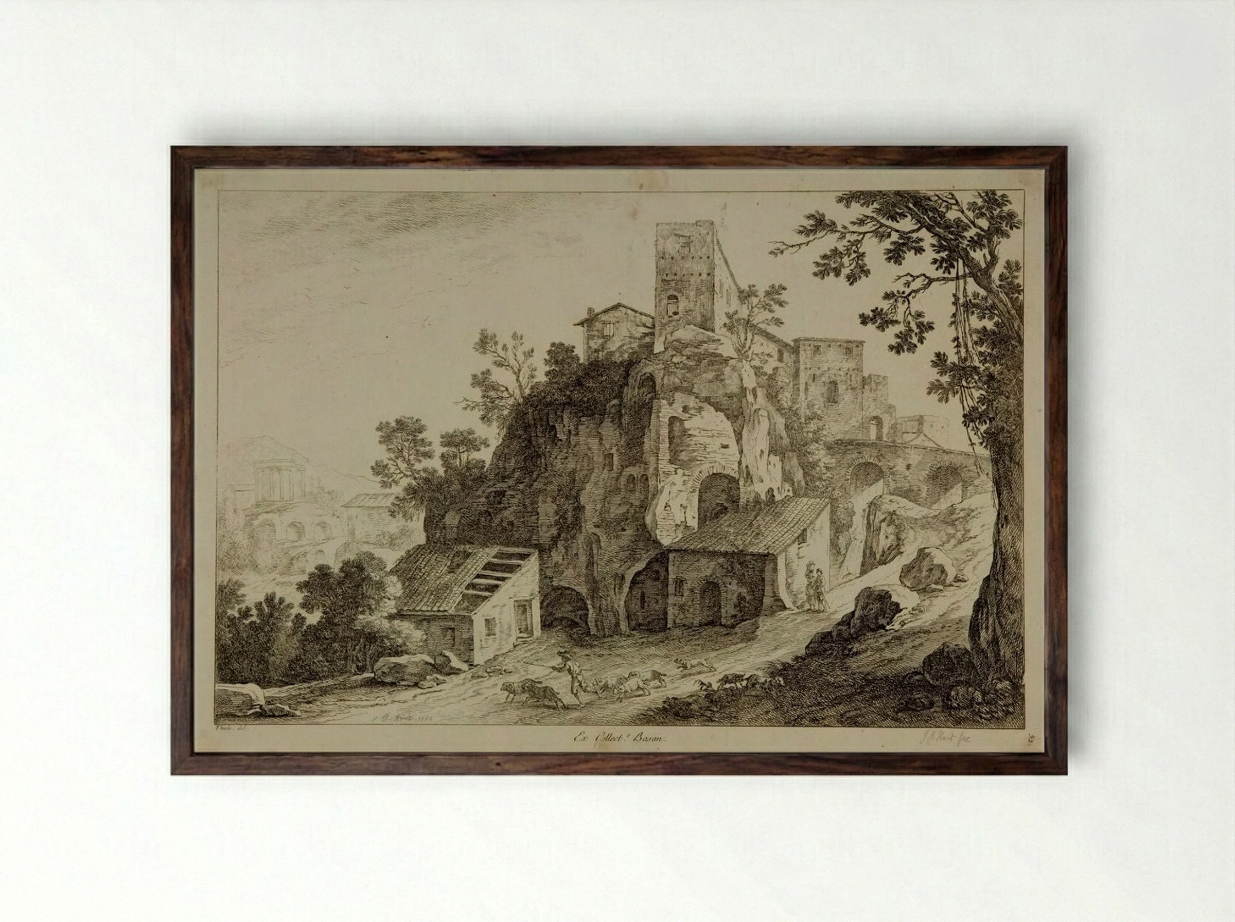 Landscape with Figures - Jean-Baptiste Huet - Framed Print Dark Wood