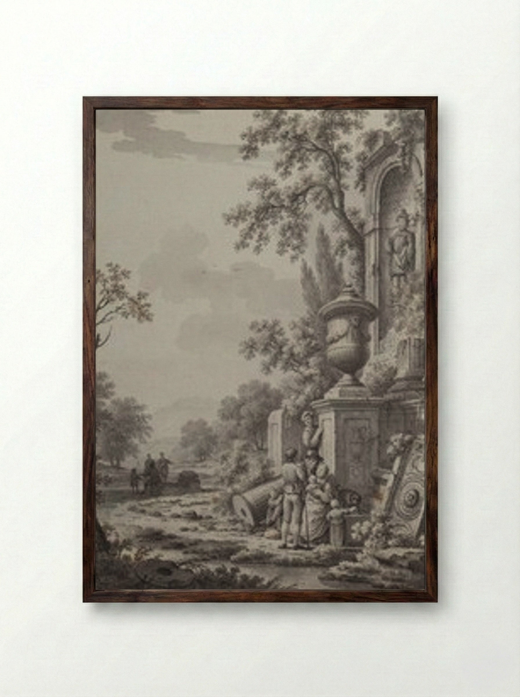 Landscape with Figures - Johann Heinrich Muntz - Framed Print Dark Wood