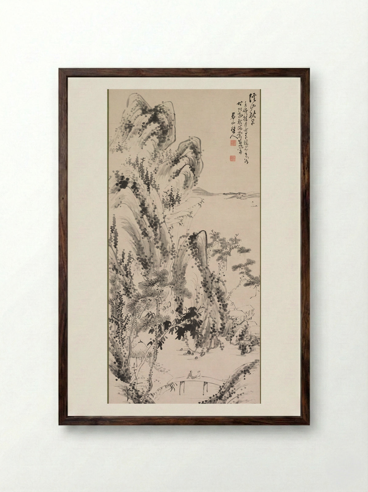 Landscape with Figures - Fujimoto Tesseki - Framed Print Dark Wood