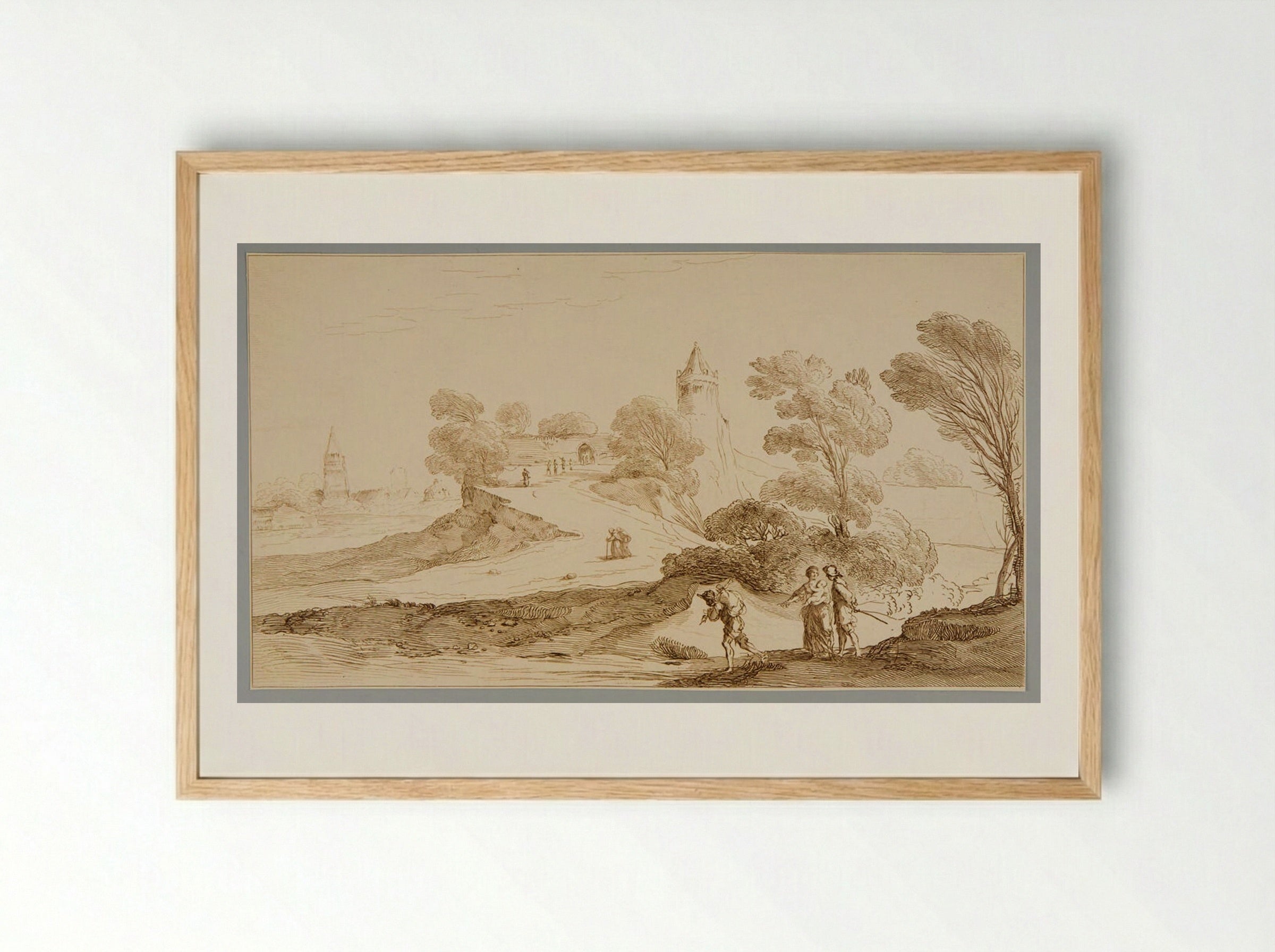 Landscape with Figures - James Basire the Elder - Framed Print Wood