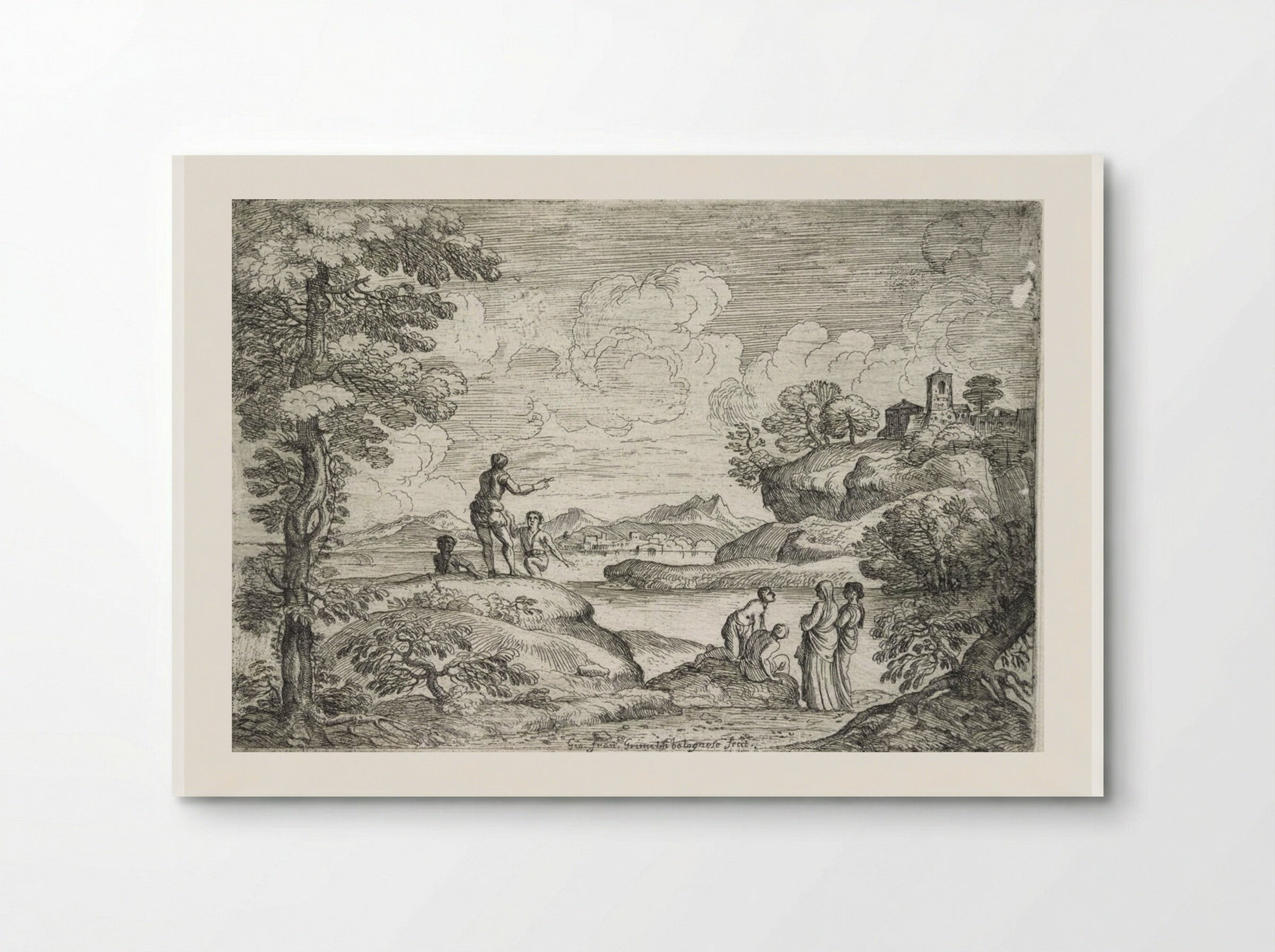 Landscape with Five Men and Two Women - Giovanni Francesco Grimaldi - Poster