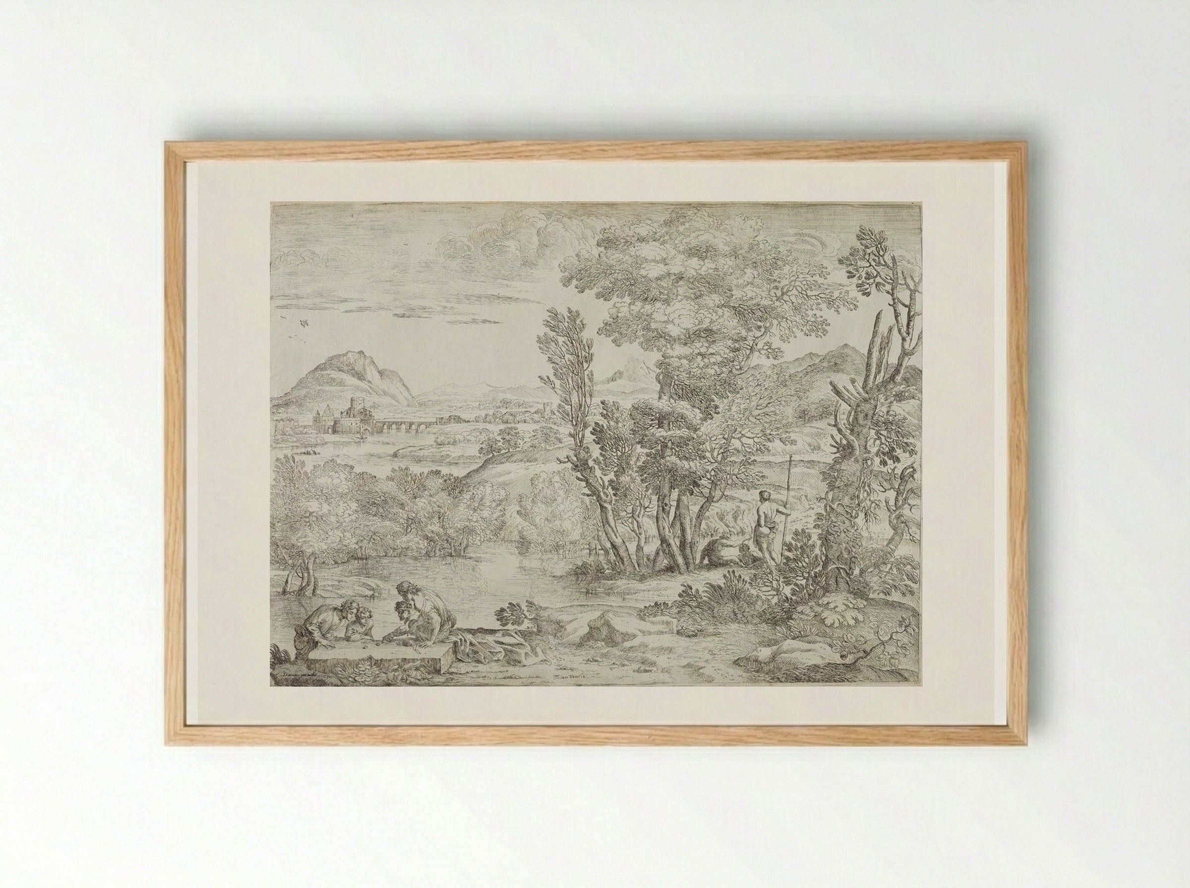 Landscape with Four Dice Players - Giovanni Francesco Grimaldi - Framed Print Wood
