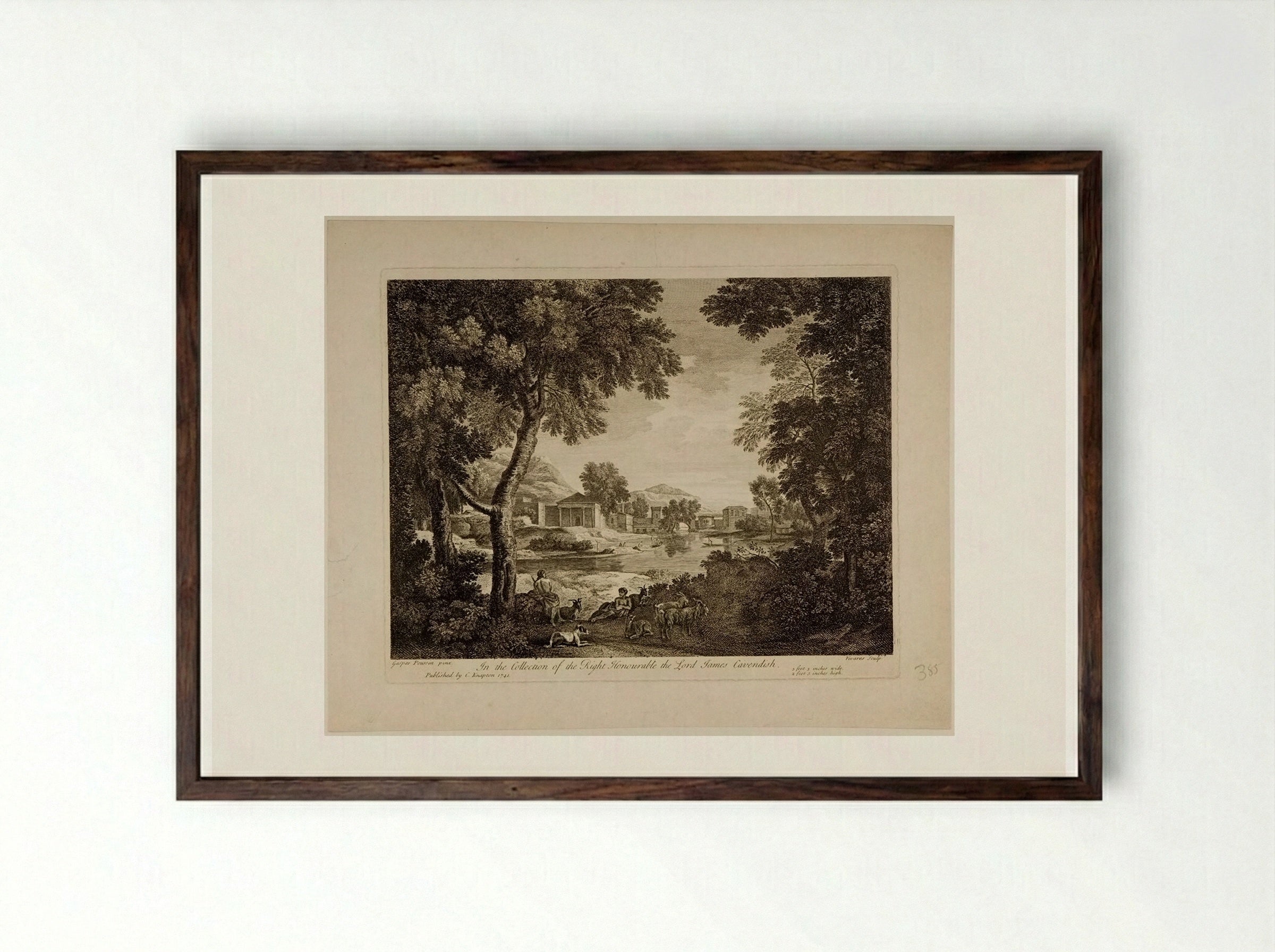 Landscape with Goats - François Vivares - Framed Print Dark Wood