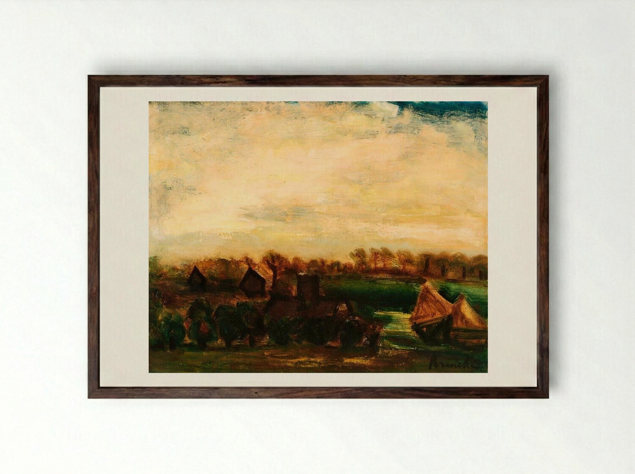 Landscape with Haystacks - Constant Permeke - Framed Print Dark Wood