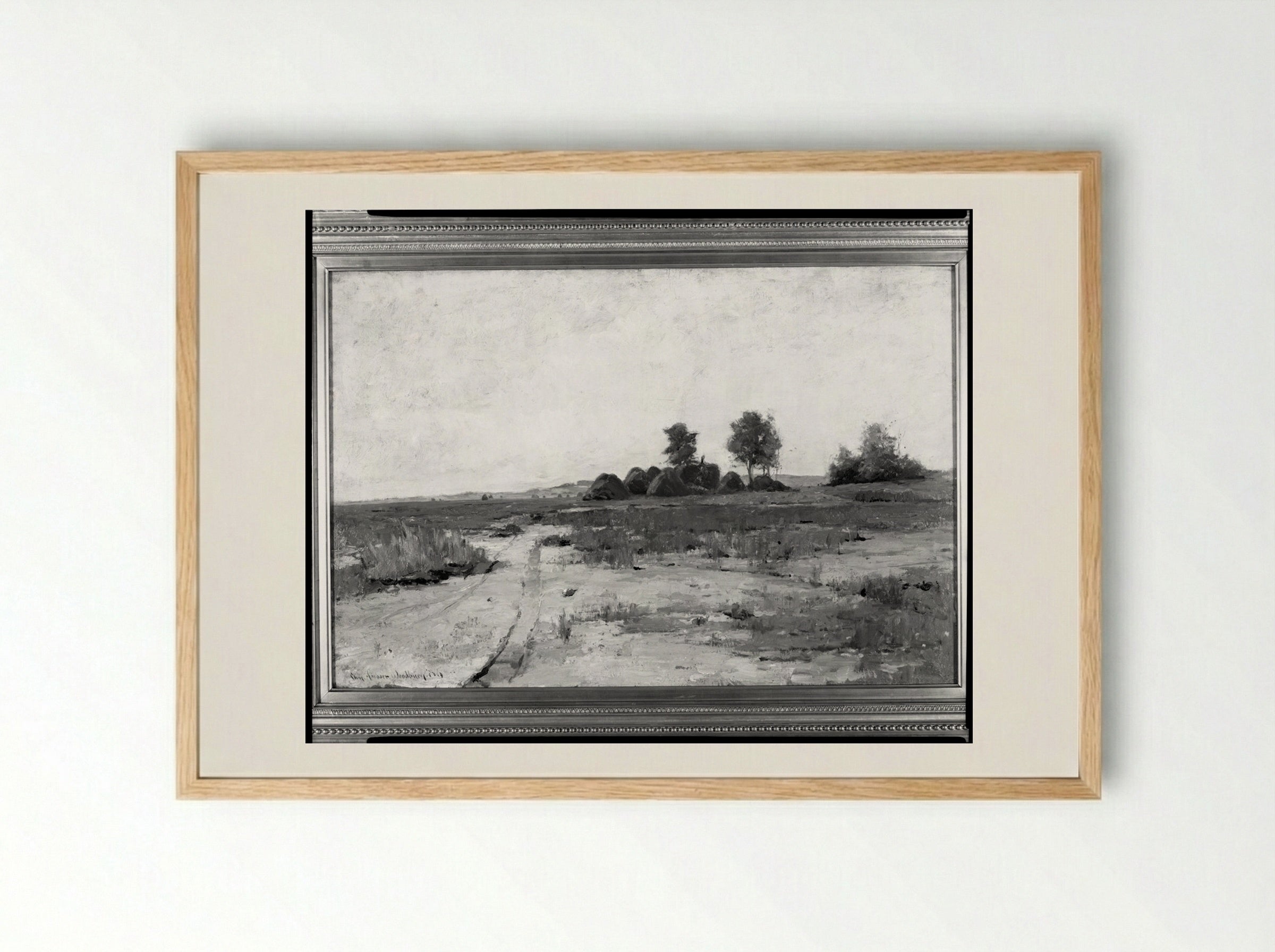 Landscape with Haystacks - Charles Herbert Woodbury - Framed Print Wood