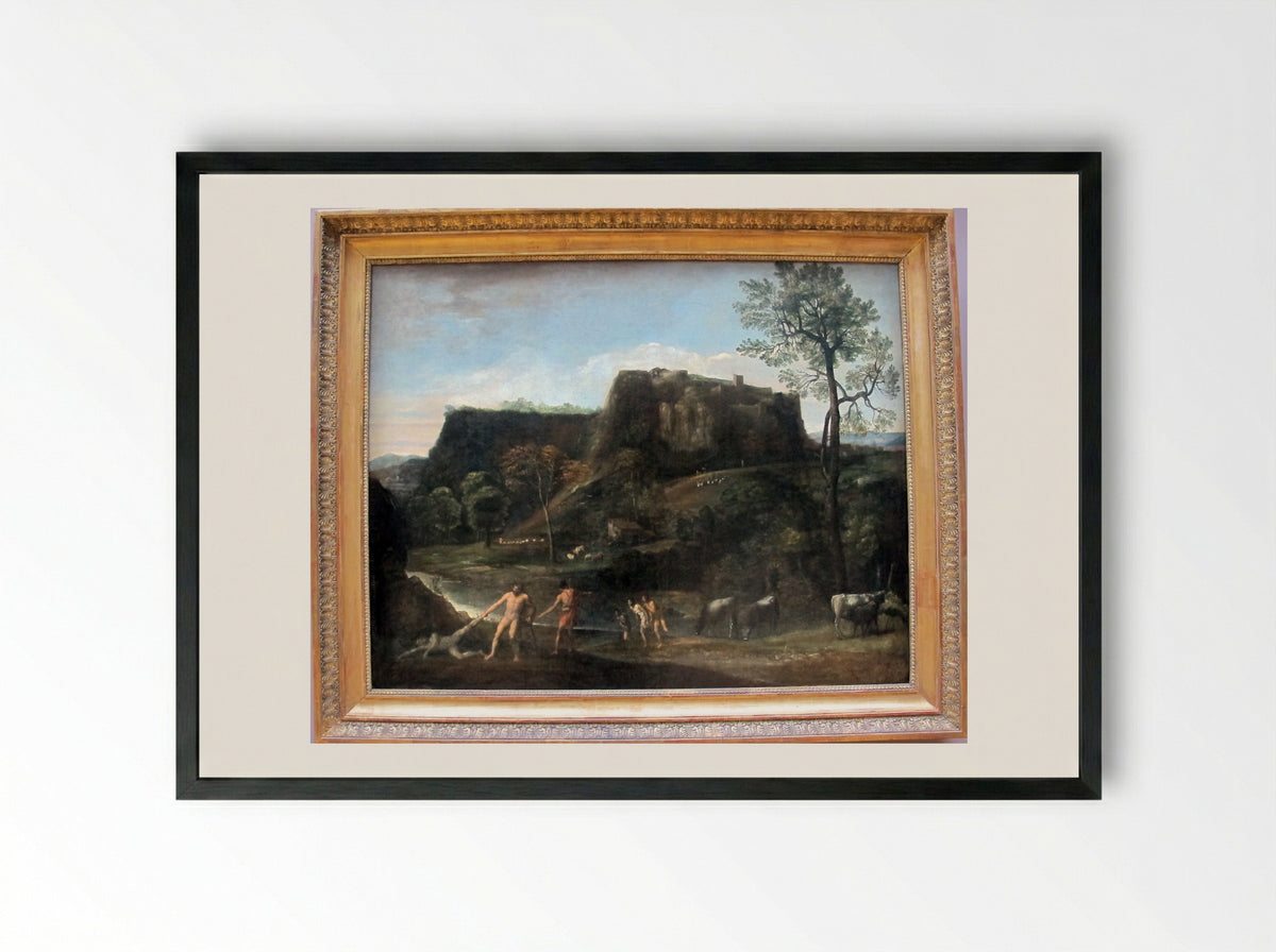 Landscape with Hercules and Cacus - Domenichino - Framed Print Black