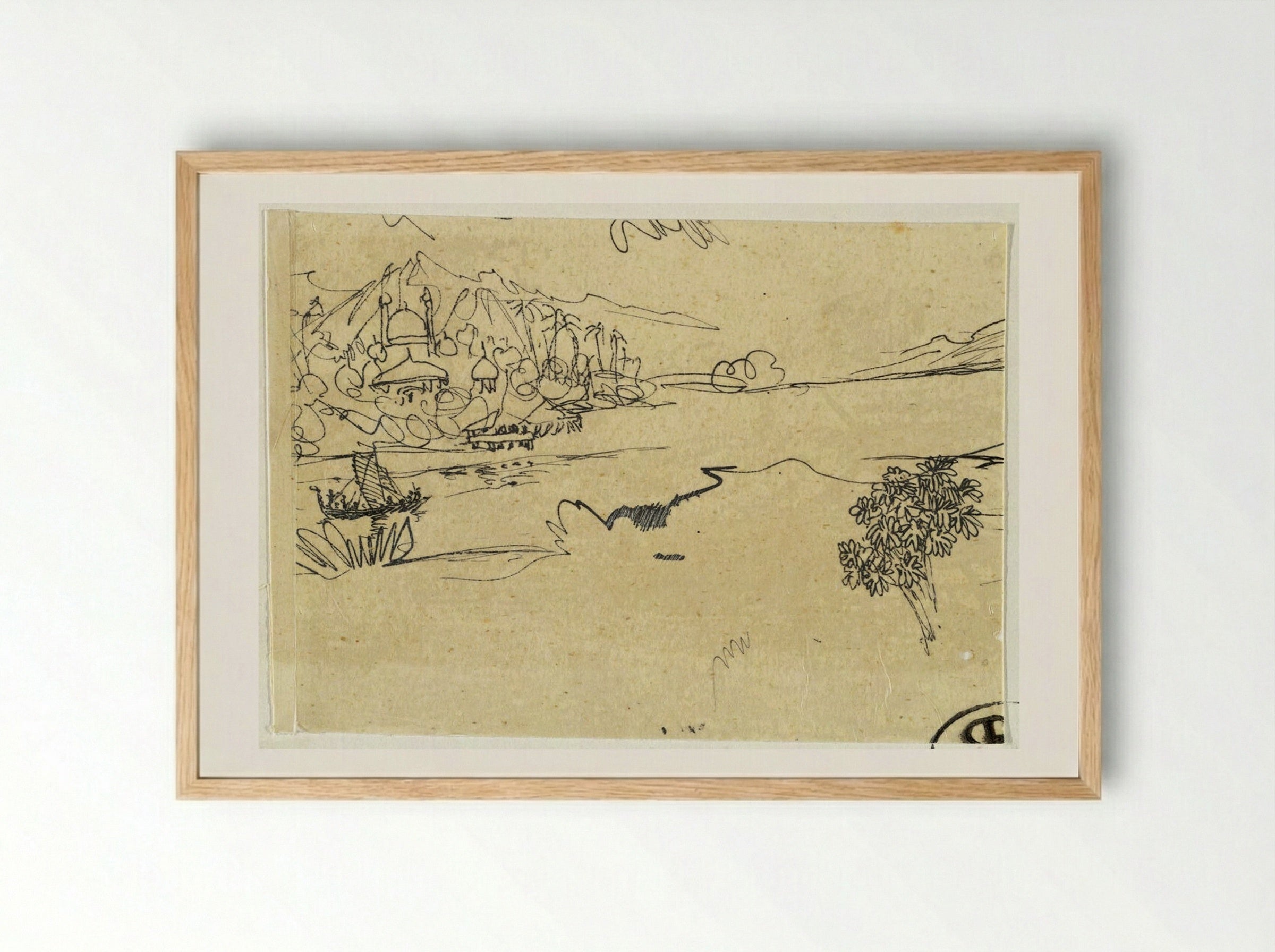 Landscape with Islamic Buildings in Distance - Rodolphe Bresdin - Framed Print Wood