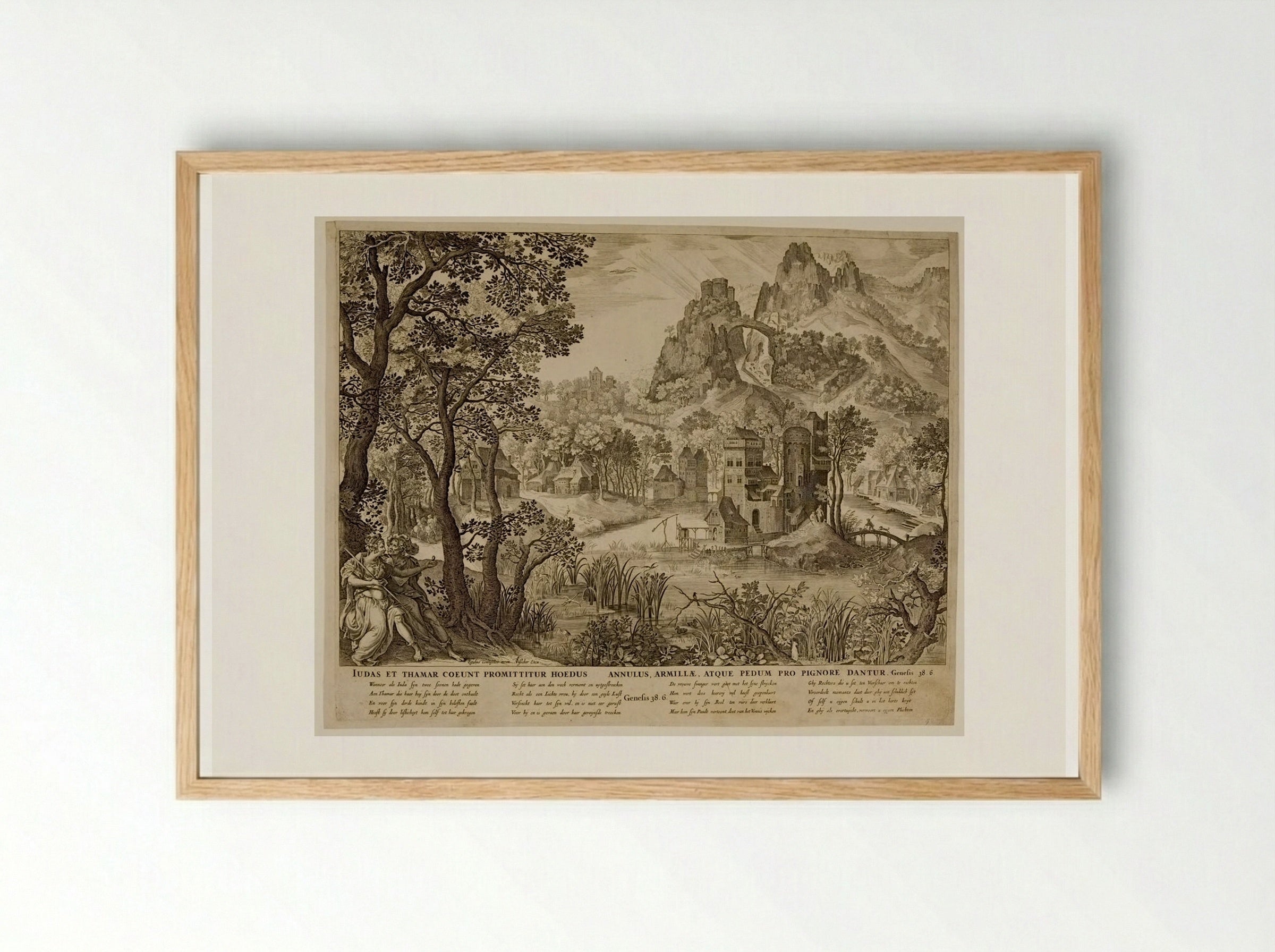 Landscape with Judah and Tamar - Claes Jansz. Visscher - Framed Print Wood