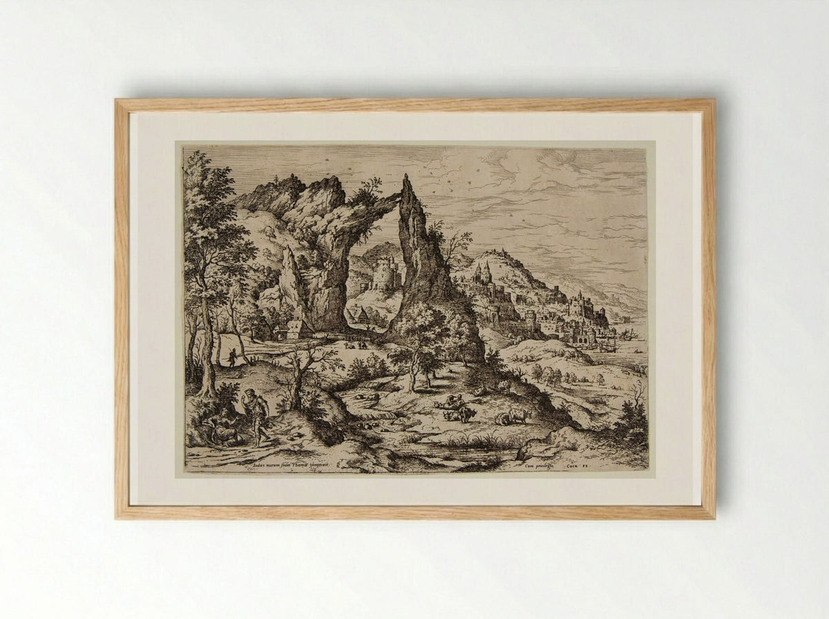 Landscape with Judah and Thamar - Hieronymus Cock - Framed Print Wood