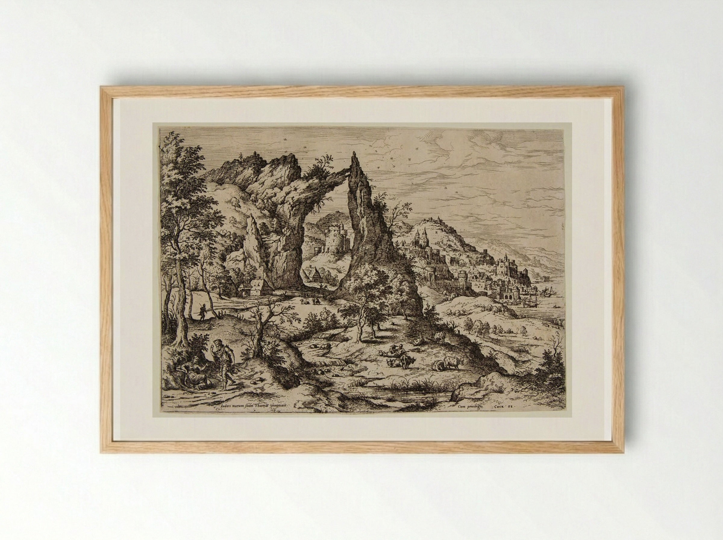 Landscape with Judah and Thamar - Hieronymus Cock - Framed Print Wood