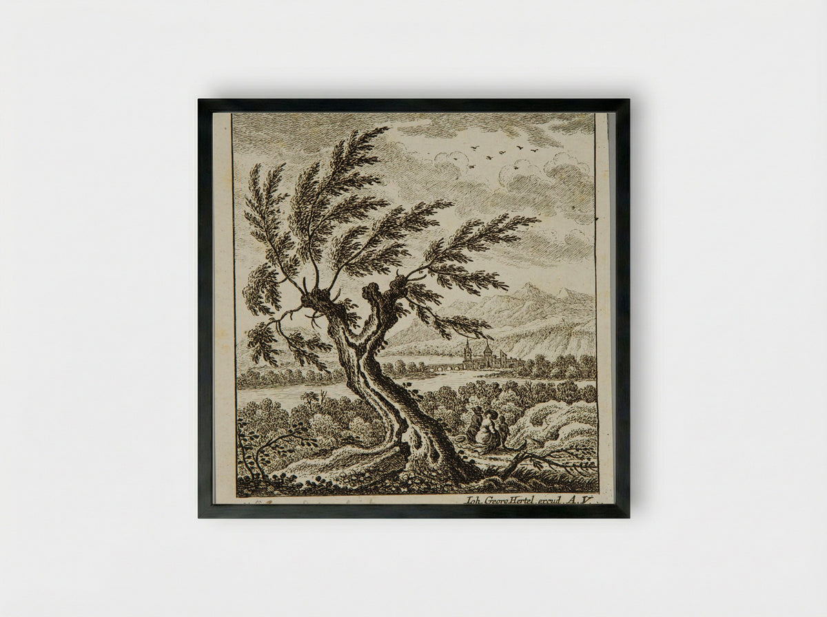 Landscape with Large Tree - Johann Caspar Ulinger - Framed Print Black