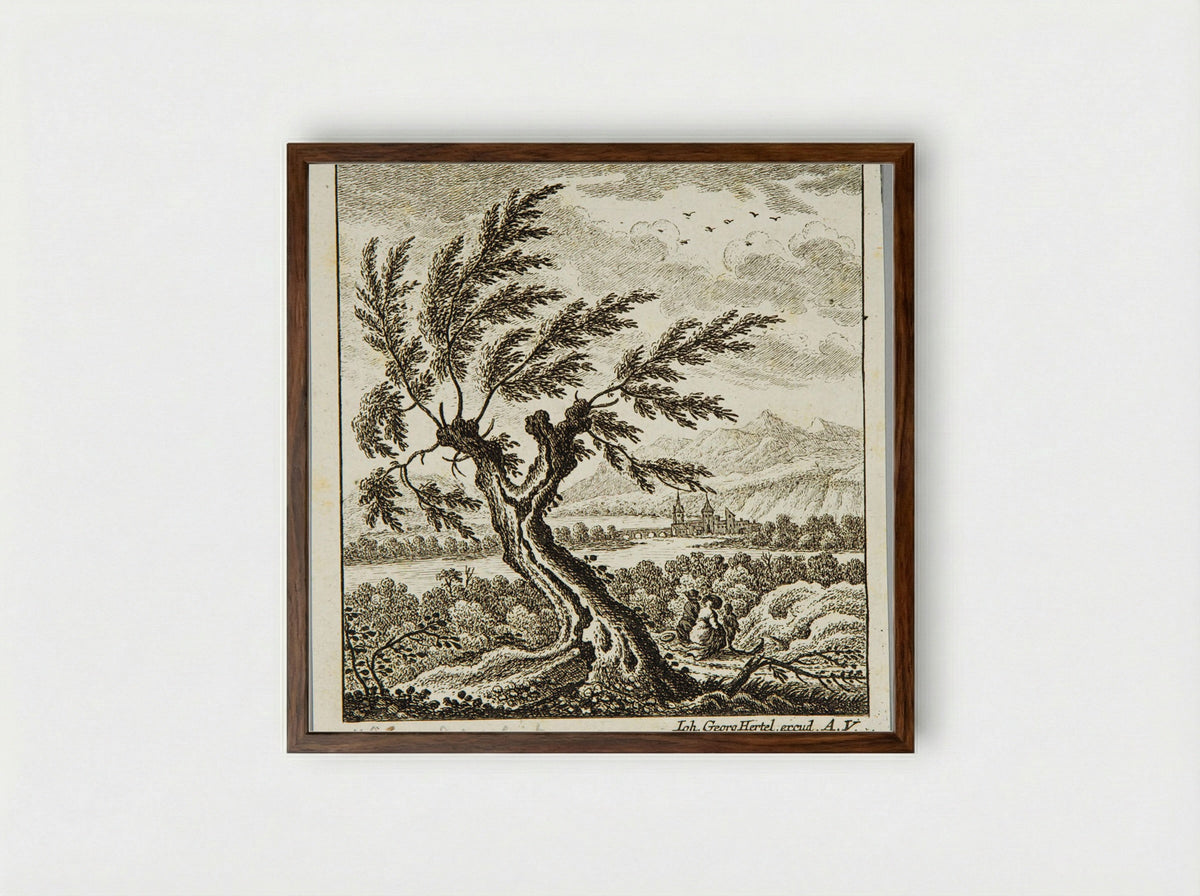 Landscape with Large Tree - Johann Caspar Ulinger - Framed Print Dark Wood