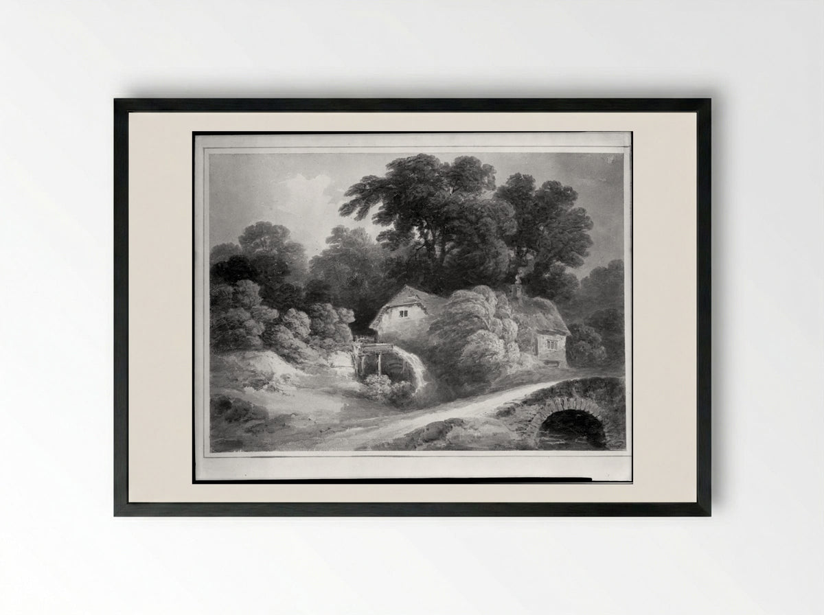 Landscape with Mill and Bridge - Francis Nicholson - Framed Print Black