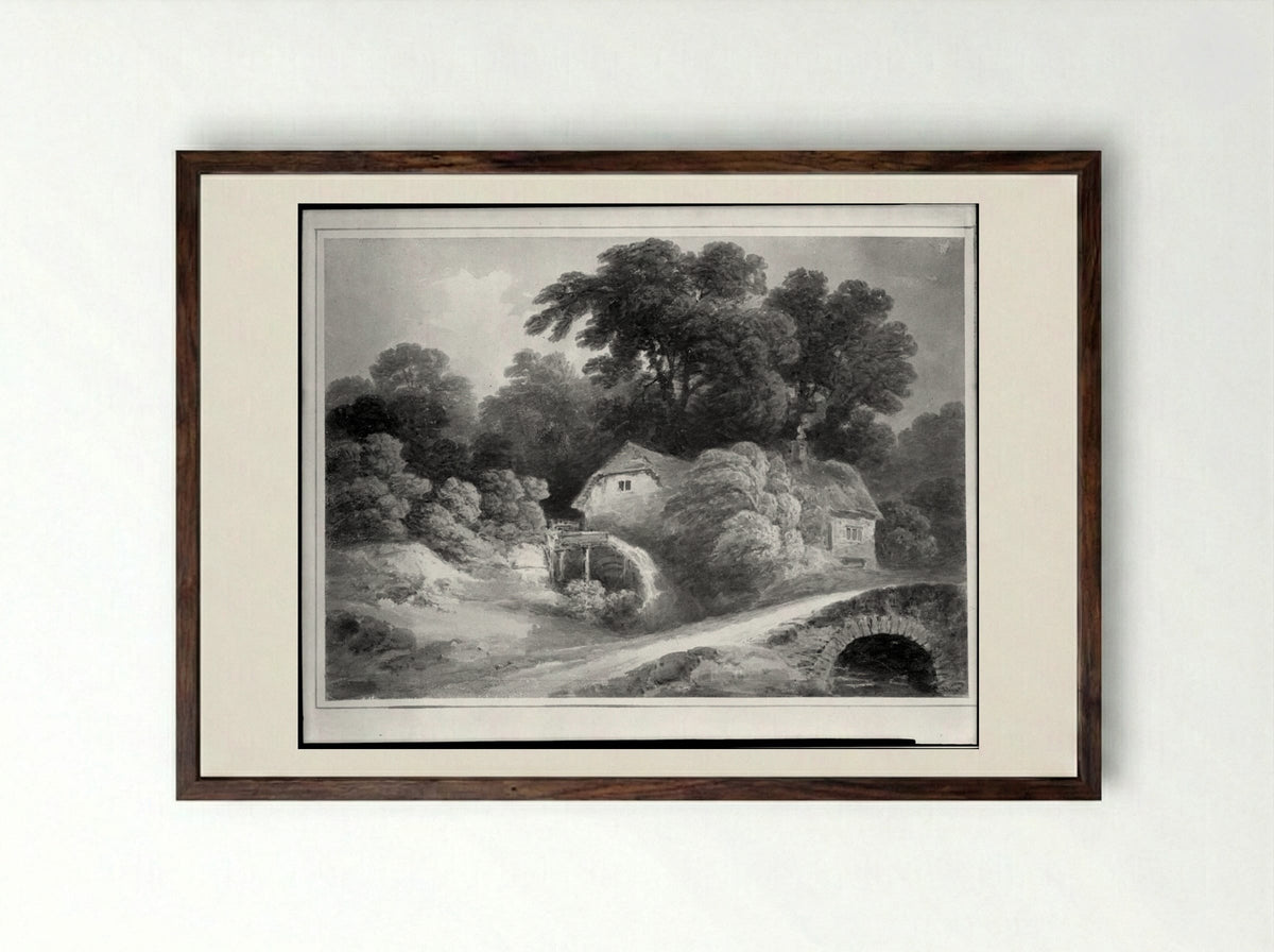 Landscape with Mill and Bridge - Francis Nicholson - Framed Print Dark Wood