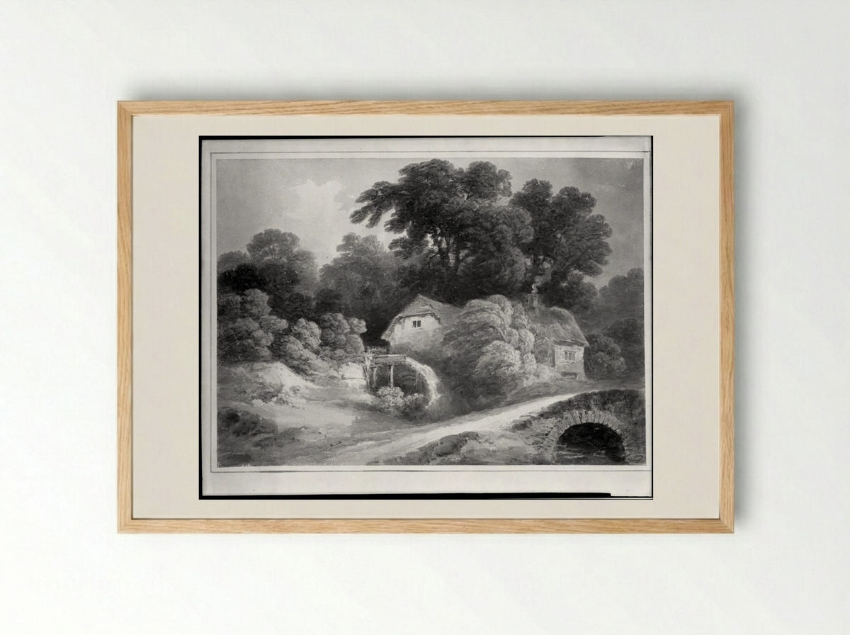 Landscape with Mill and Bridge - Francis Nicholson - Framed Print Wood
