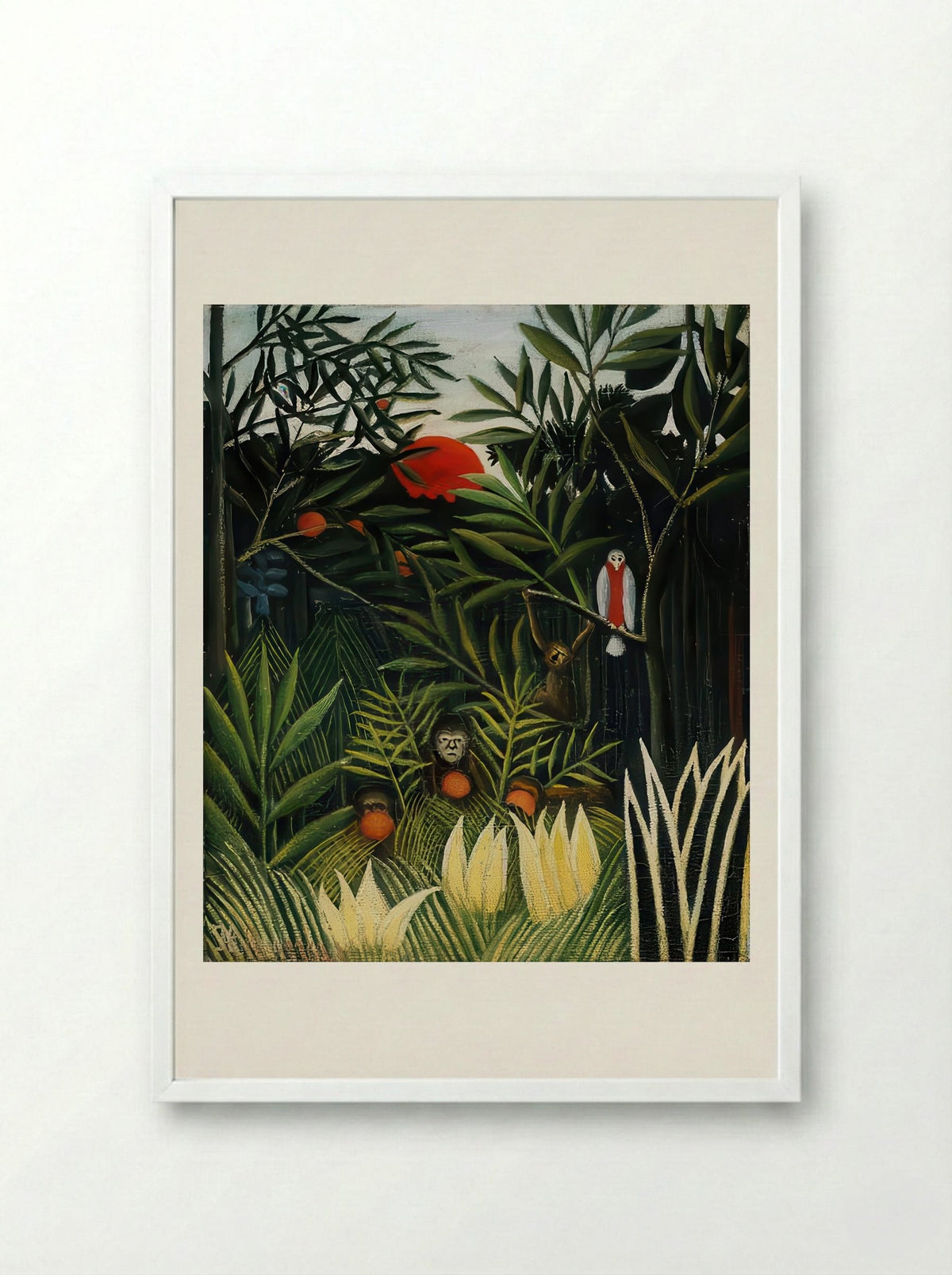 Landscape with Monkeys by Henri Rousseau – Jungle Wildlife Naïve Art Print - Framed Print White