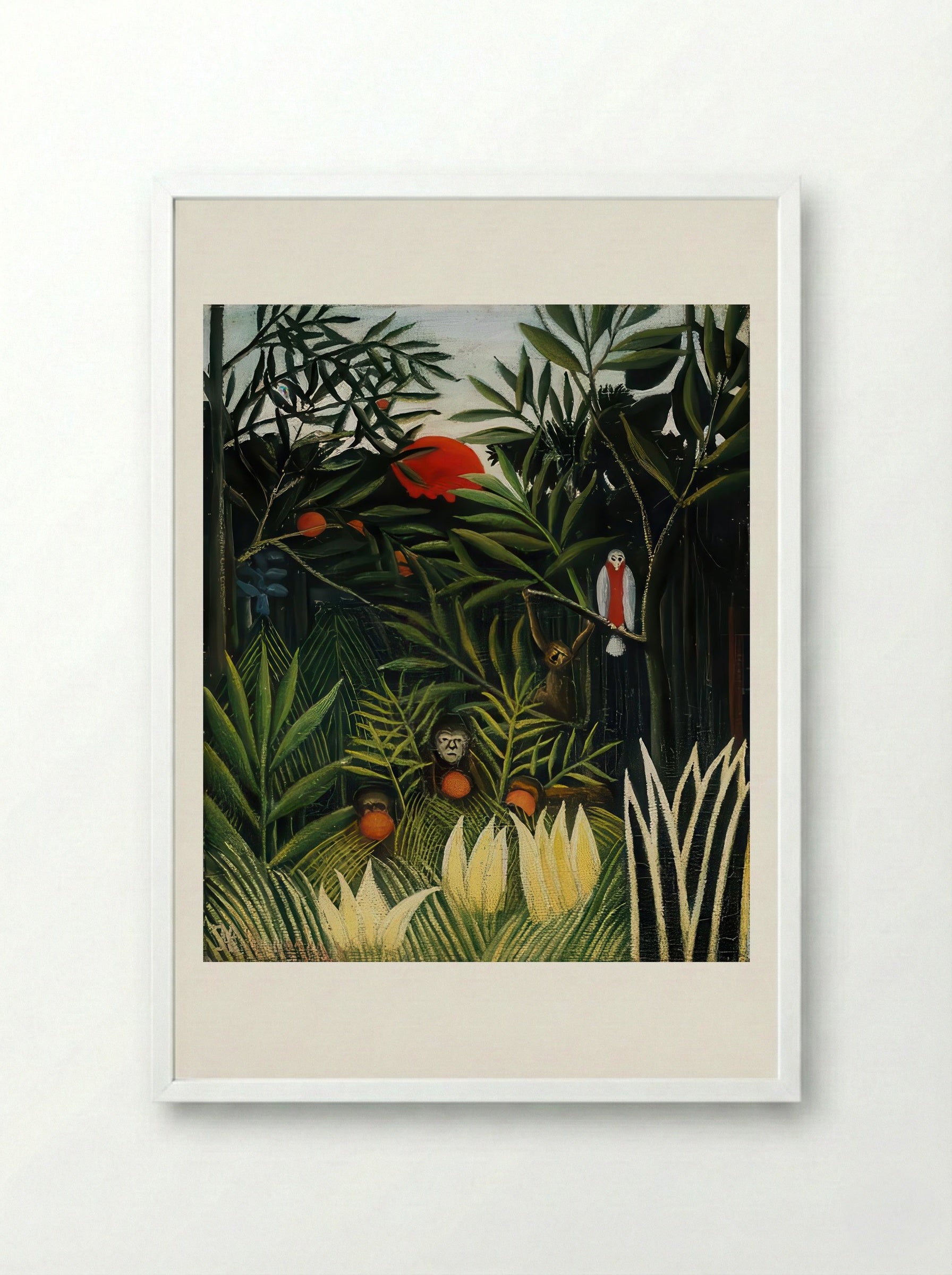 Landscape with Monkeys by Henri Rousseau – Jungle Wildlife Naïve Art Print - Framed Print White