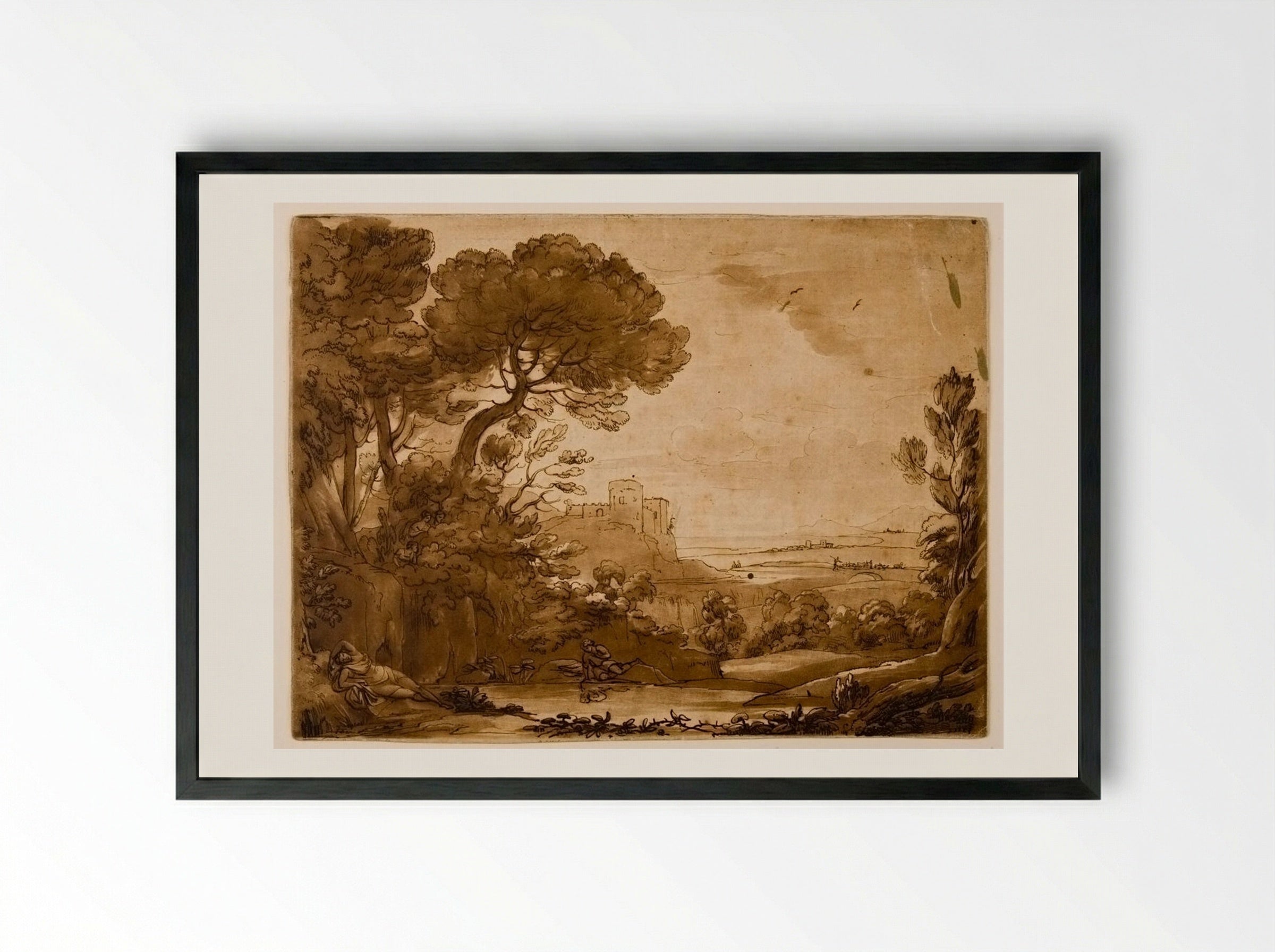 Landscape with Narcissus - Richard Earlom - Framed Print Black