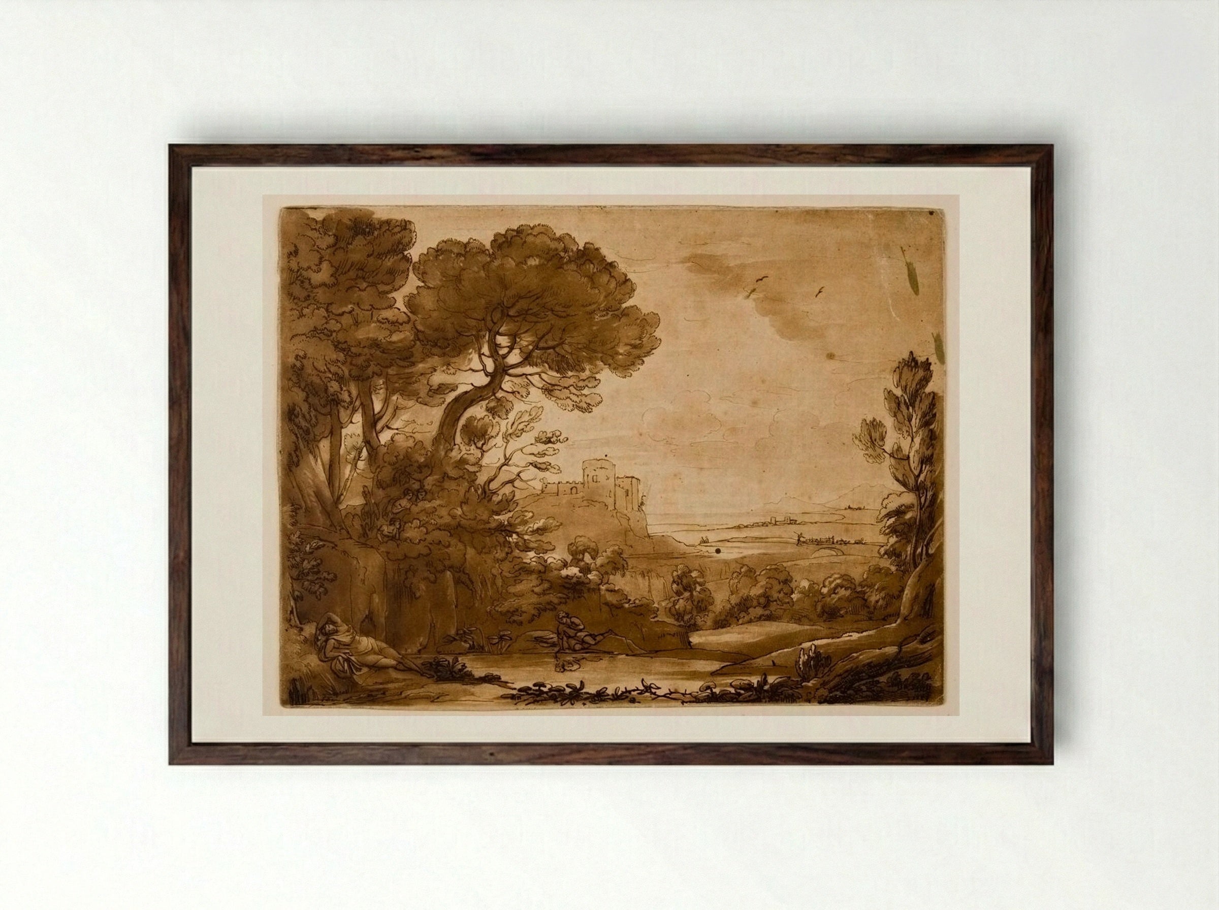 Landscape with Narcissus - Richard Earlom - Framed Print Dark Wood