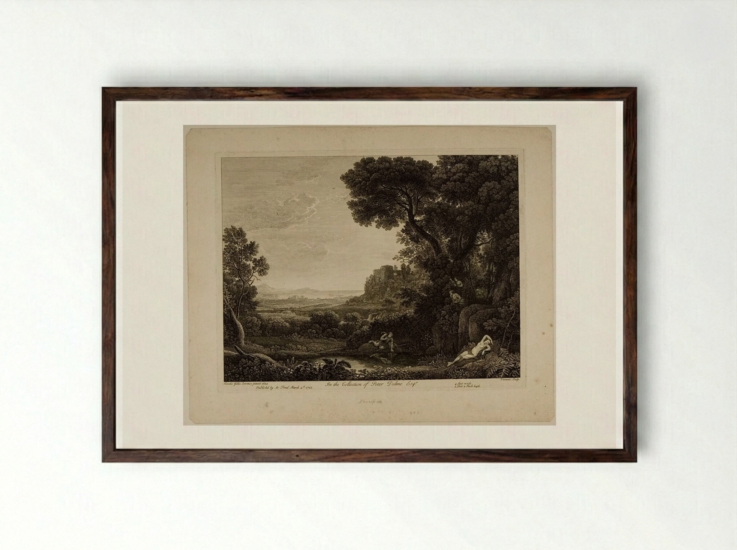 Landscape with Narcissus - François Vivares - Framed Print Dark Wood