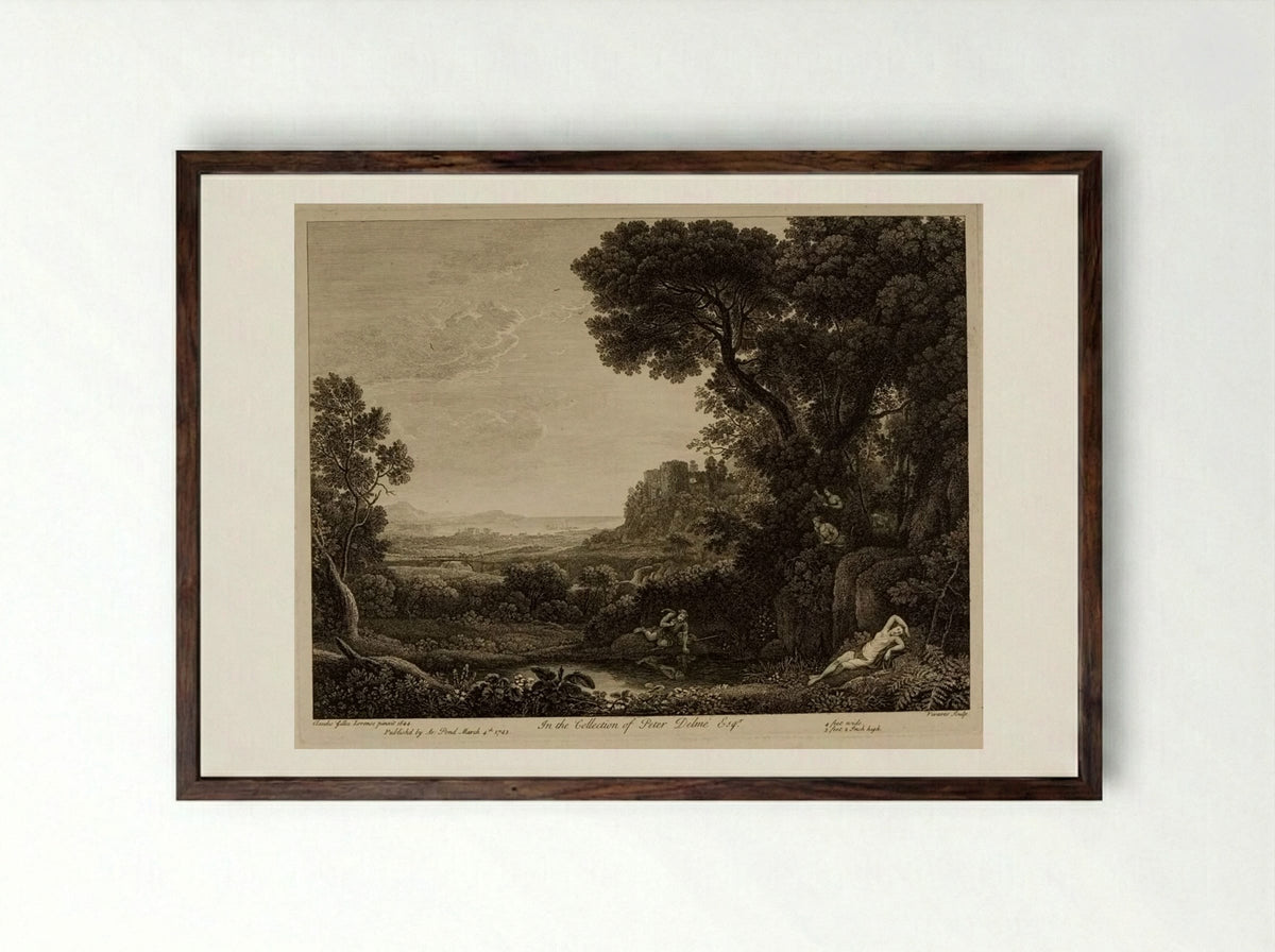 Landscape with Narcissus - François Vivares - Framed Print Dark Wood