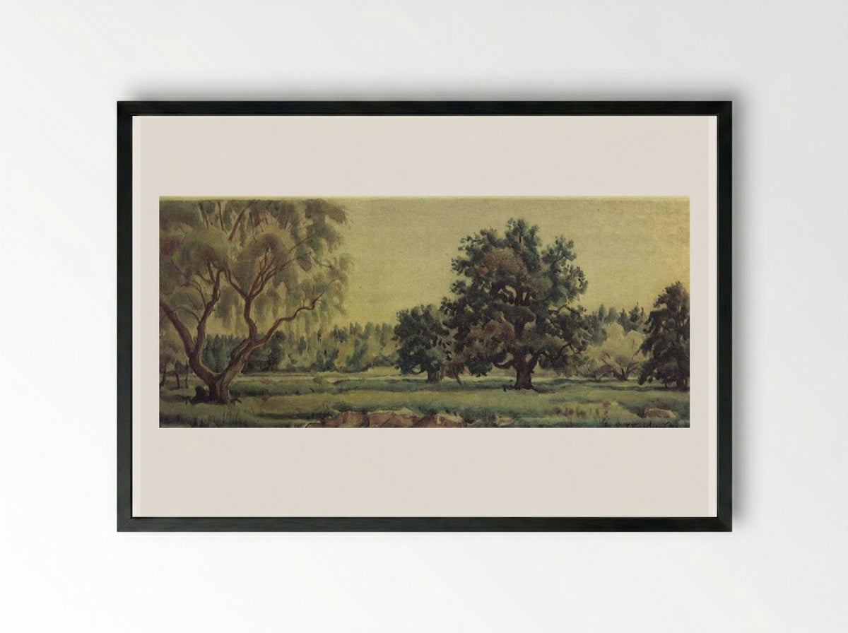 Landscape with Oaks and Willows - Konstantin Bogaevsky - Framed Print Black
