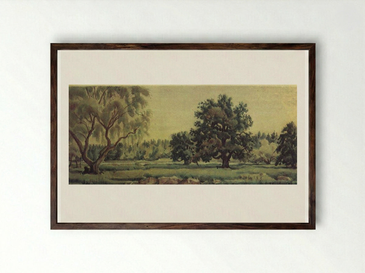 Landscape with Oaks and Willows - Konstantin Bogaevsky - Framed Print Dark Wood