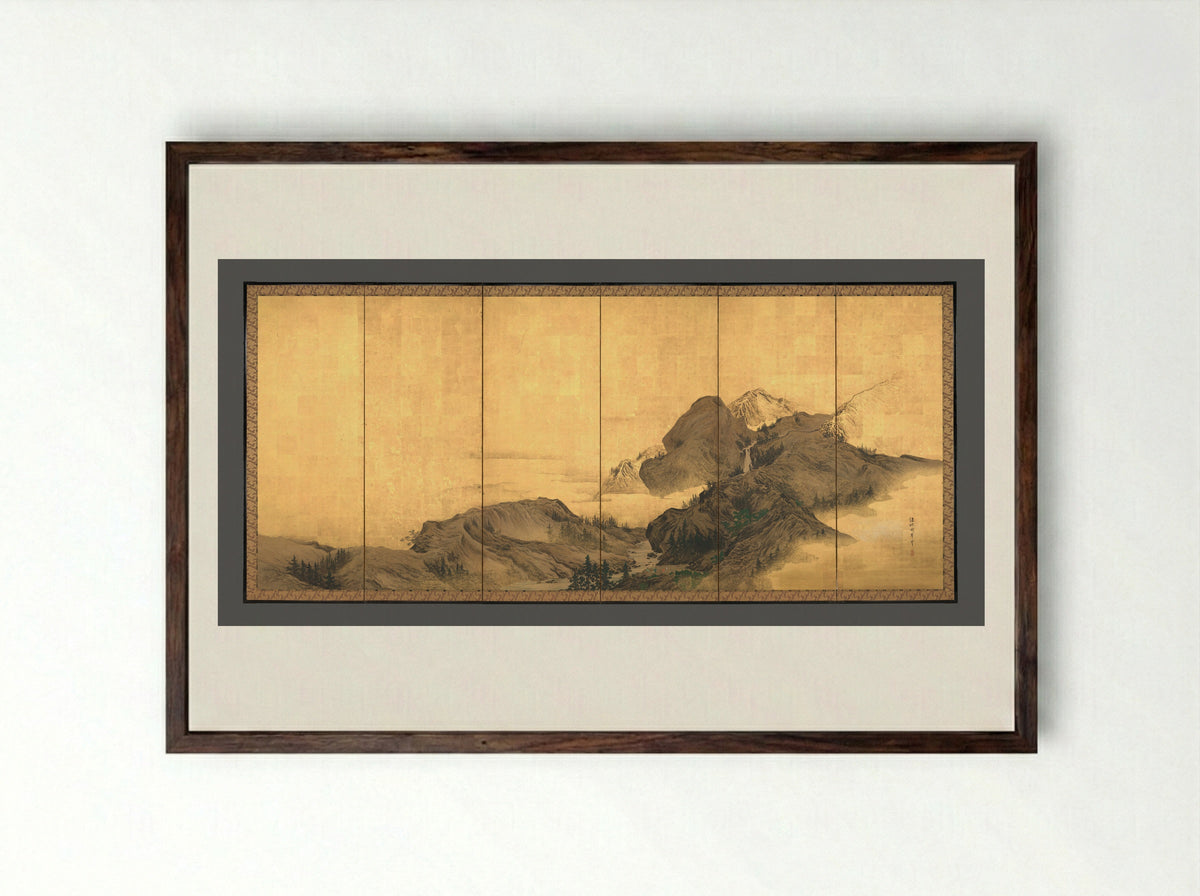 Landscape with Pavilion - Mori Shūhō - Framed Print Dark Wood
