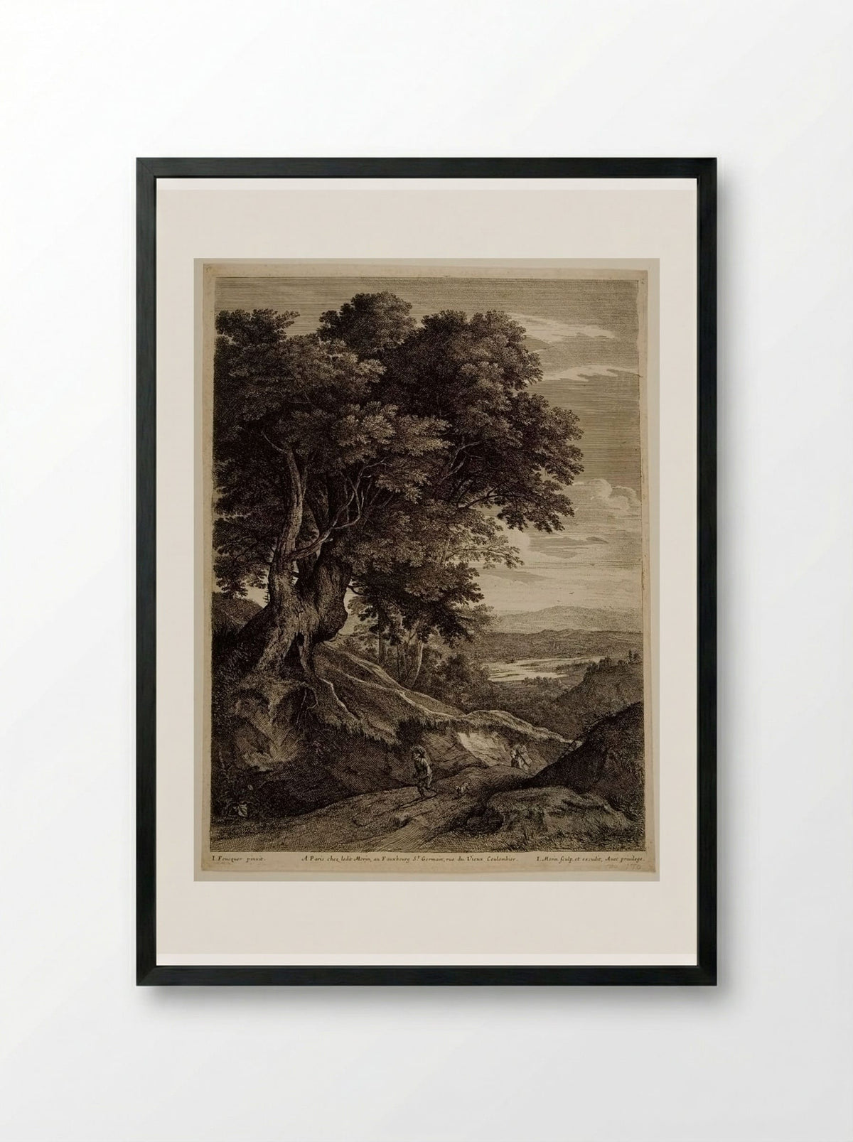Landscape with Peasants Carrying Baskets - Jean Morin - Framed Print Black