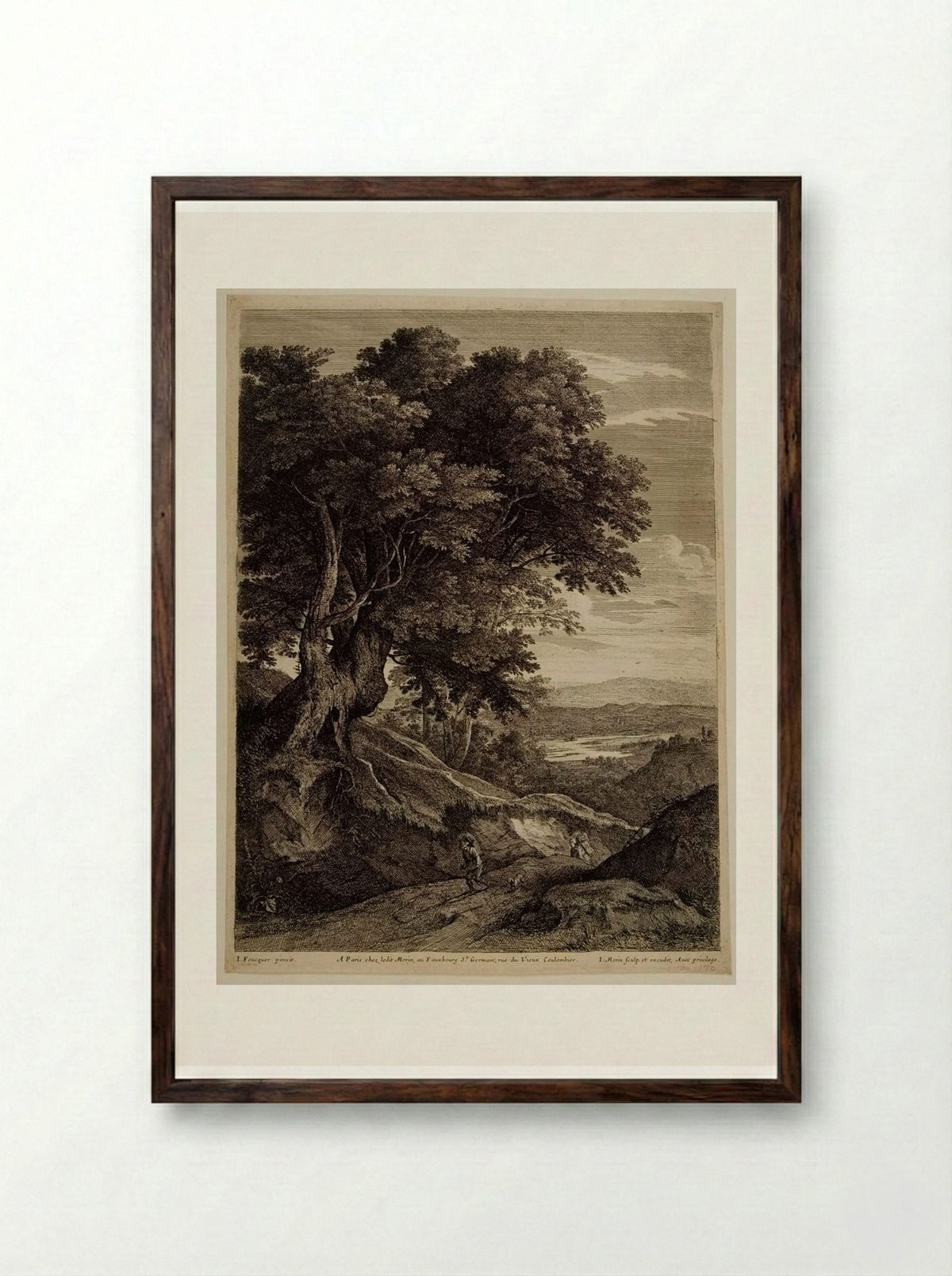 Landscape with Peasants Carrying Baskets - Jean Morin - Framed Print Dark Wood
