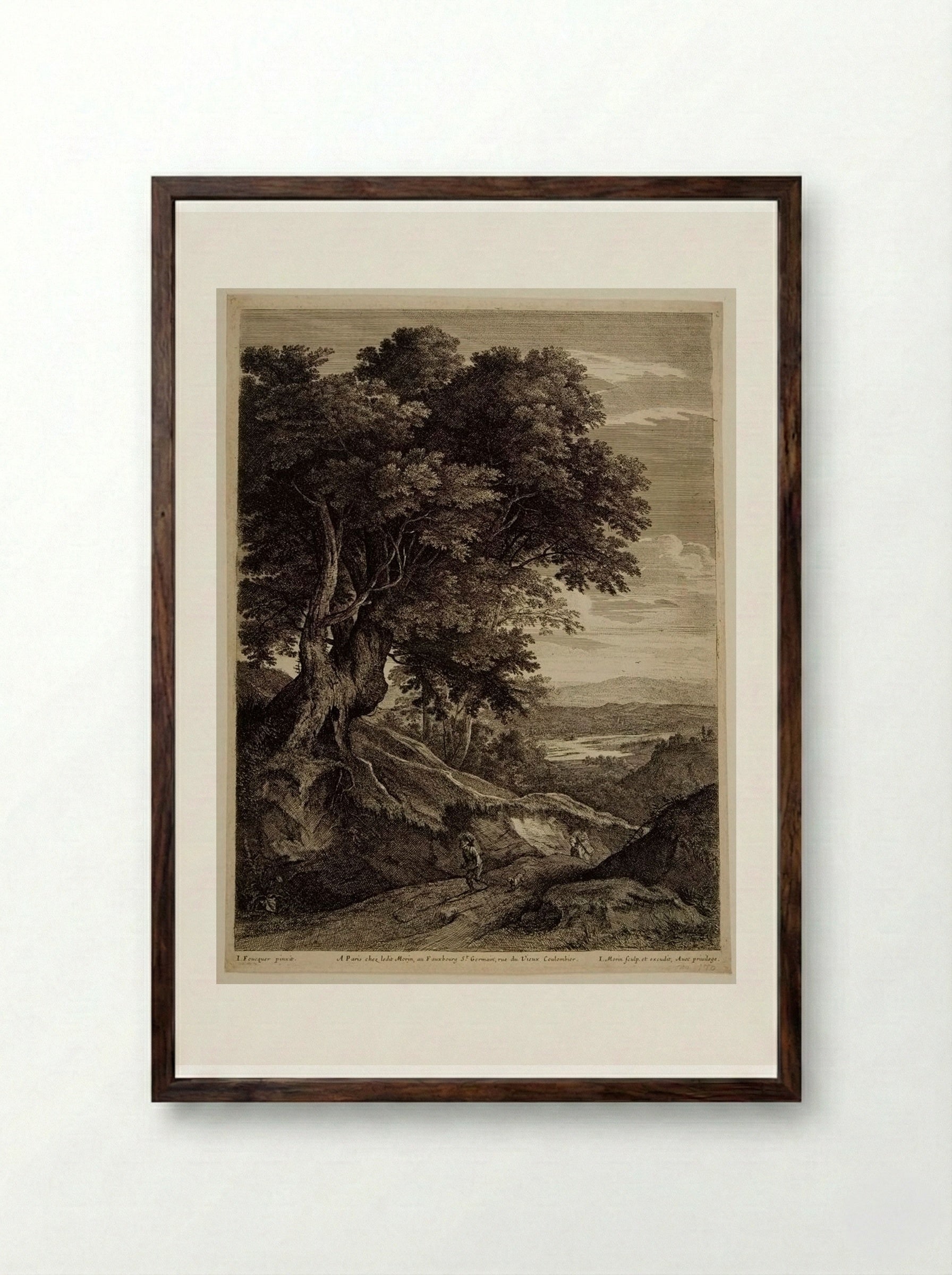 Landscape with Peasants Carrying Baskets - Jean Morin - Framed Print Dark Wood