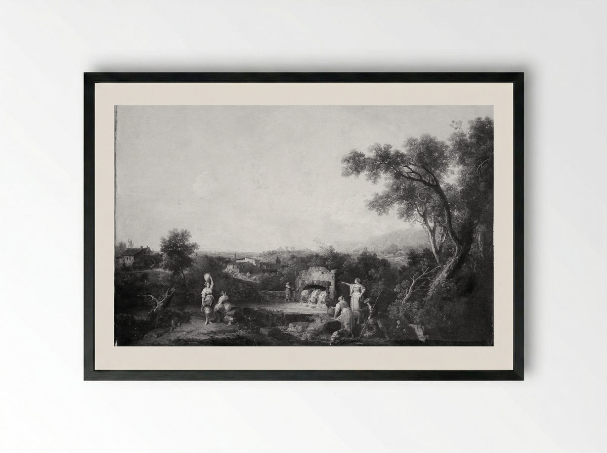 Landscape with Peasants at a Fountain - Francesco Zuccarelli - Framed Print Black