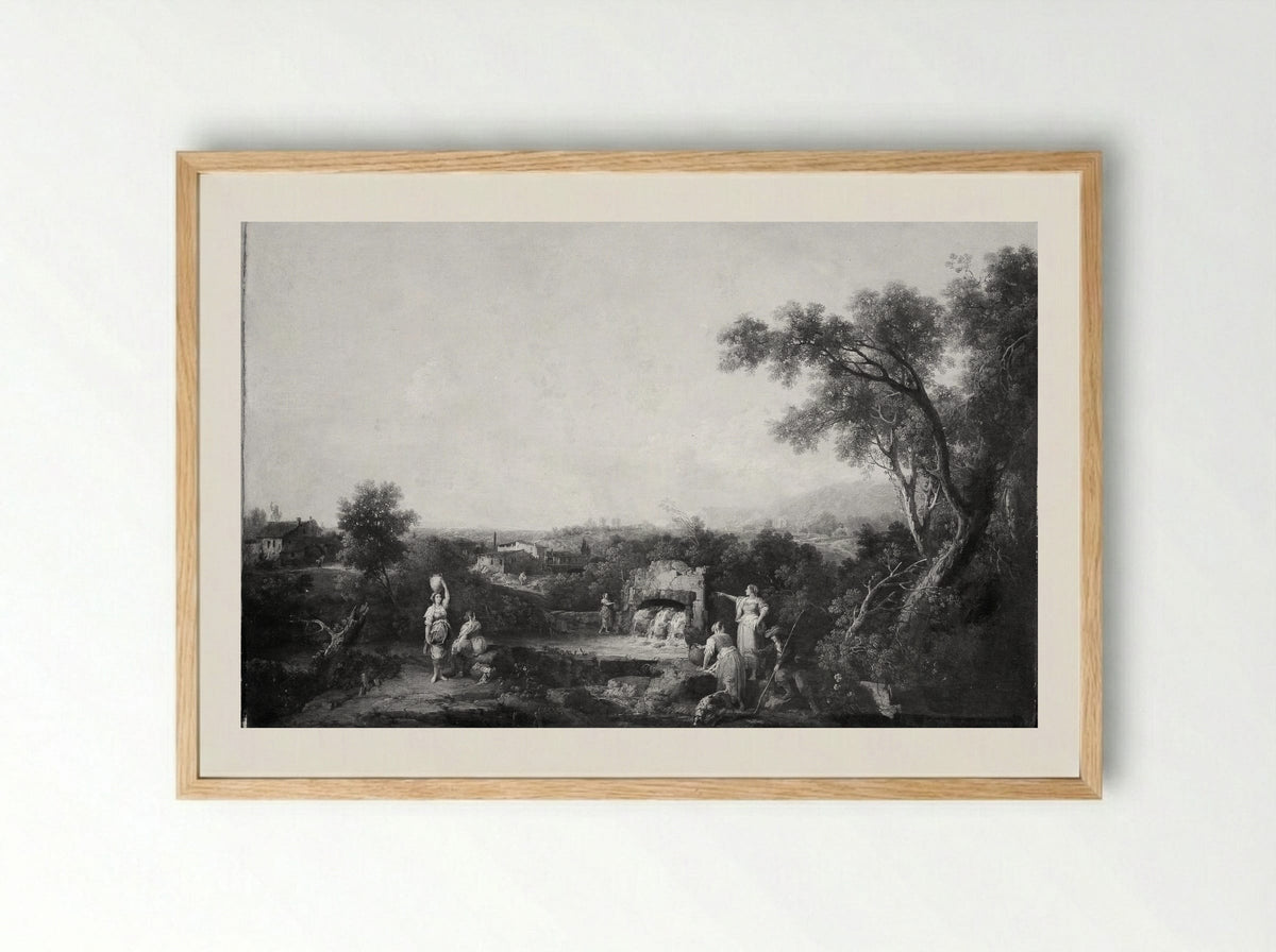 Landscape with Peasants at a Fountain - Francesco Zuccarelli - Framed Print Wood