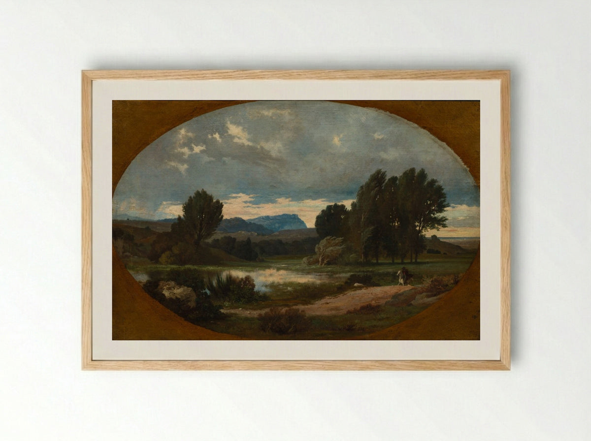 Landscape with Rider on White Horse - Jean Achille Benouville - Framed Print Wood