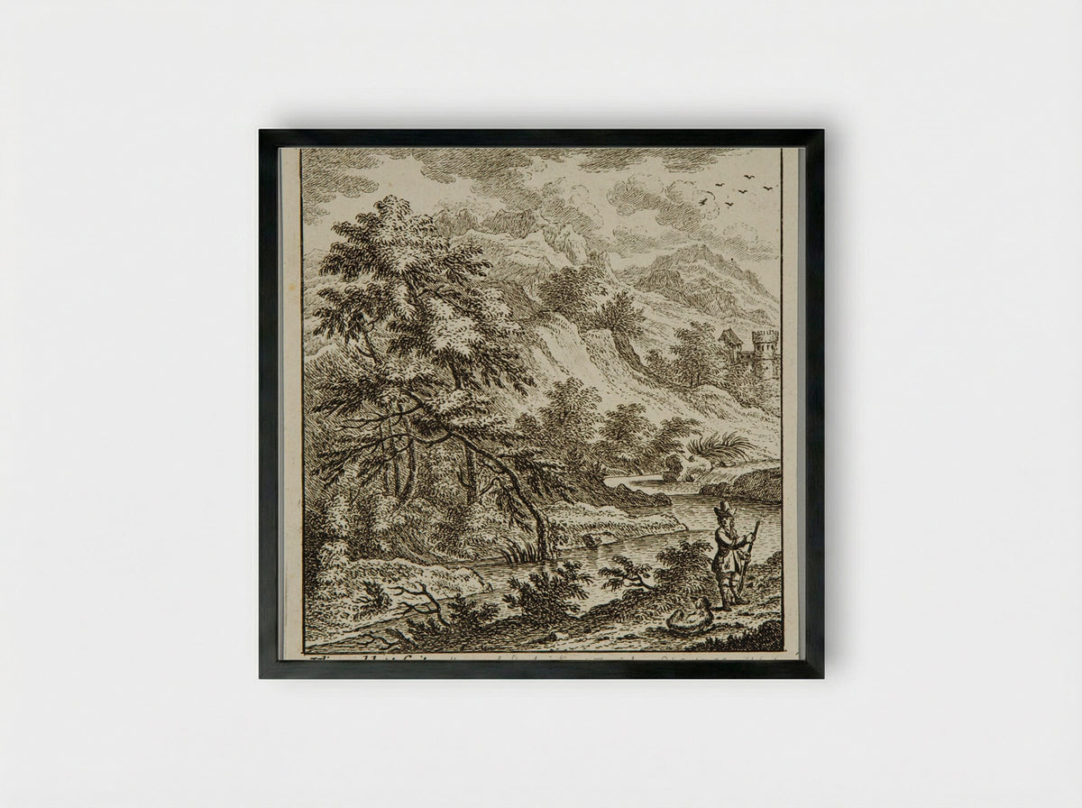 Landscape with River and Castle - Johann Caspar Ulinger - Framed Print Black