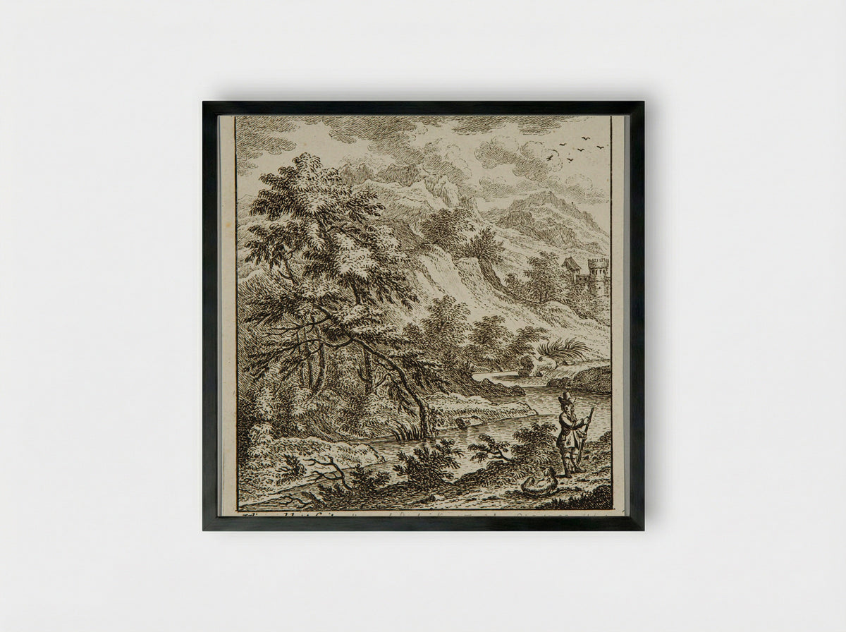 Landscape with River and Castle - Johann Caspar Ulinger - Framed Print Black
