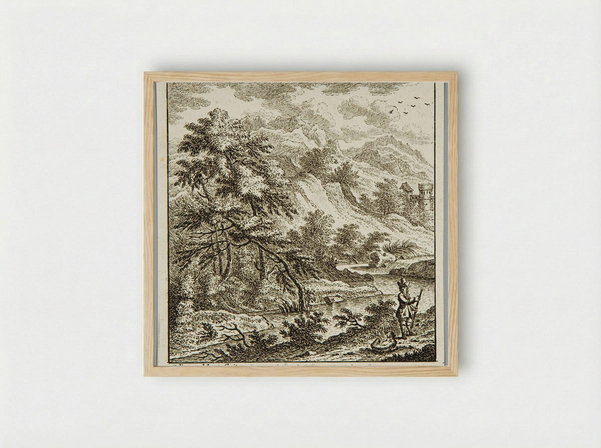 Landscape with River and Castle - Johann Caspar Ulinger - Framed Print Wood