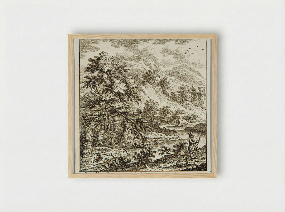 Landscape with River and Castle - Johann Caspar Ulinger - Framed Print Wood