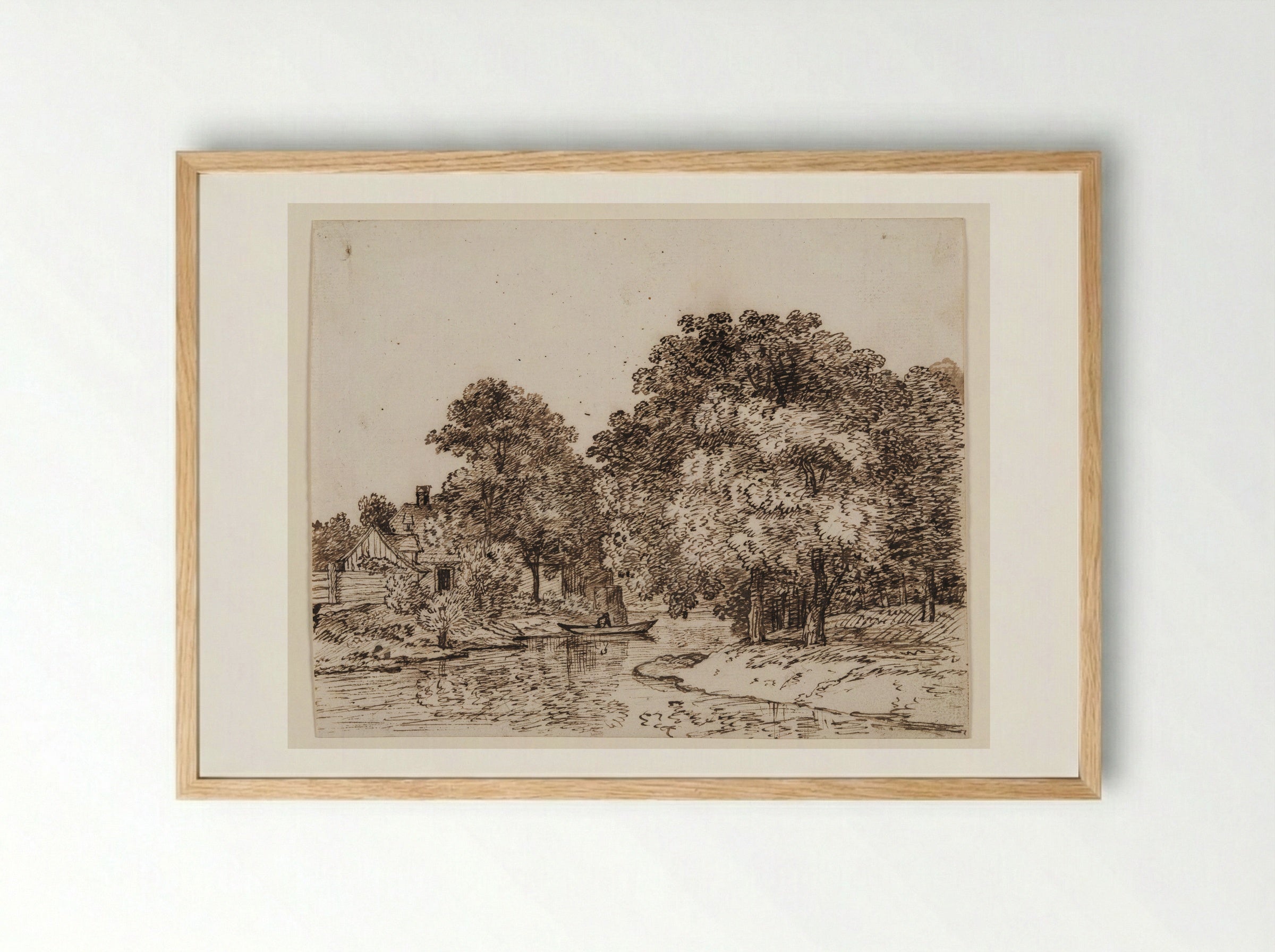 Landscape with River and Houses - Ferdinand Kobell - Framed Print Wood