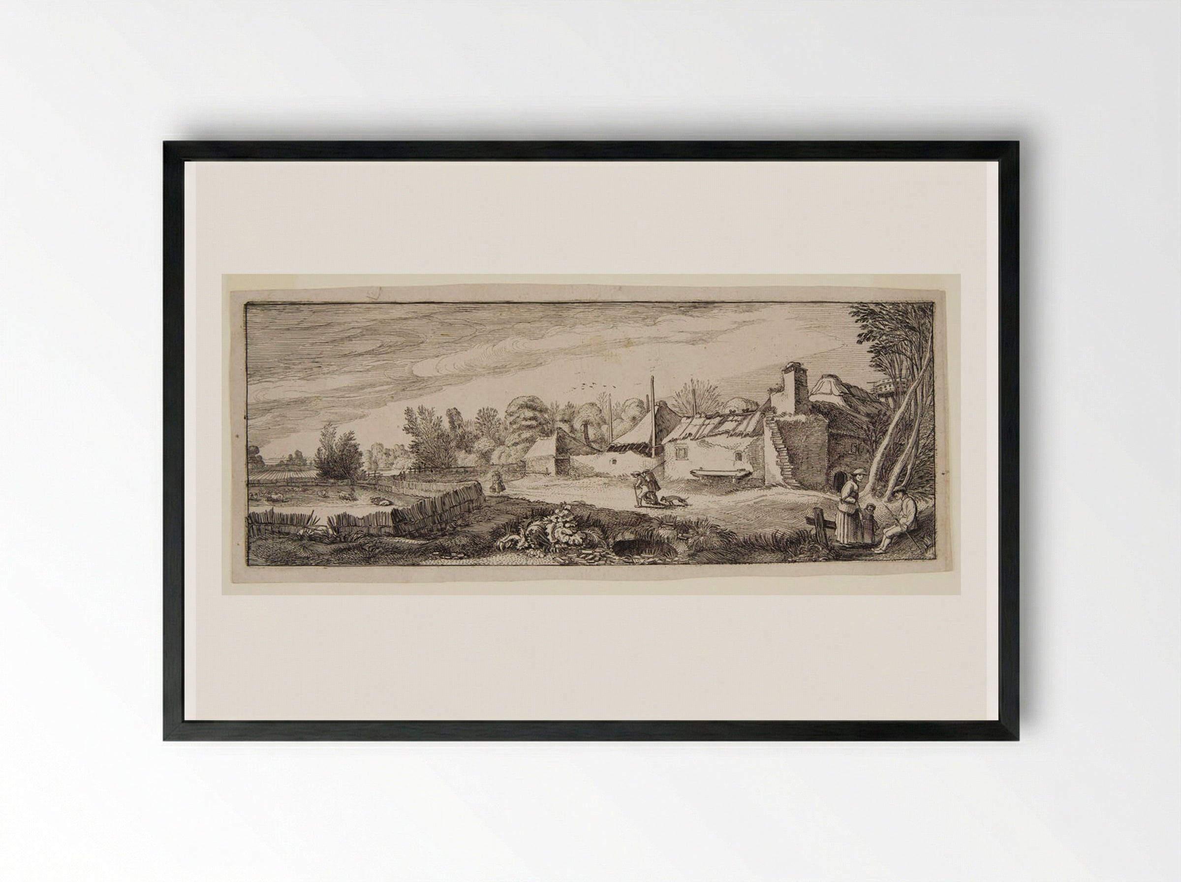 Landscape with Ruins of a Tower and a Bridge - Jan van de Velde II - Framed Print Black