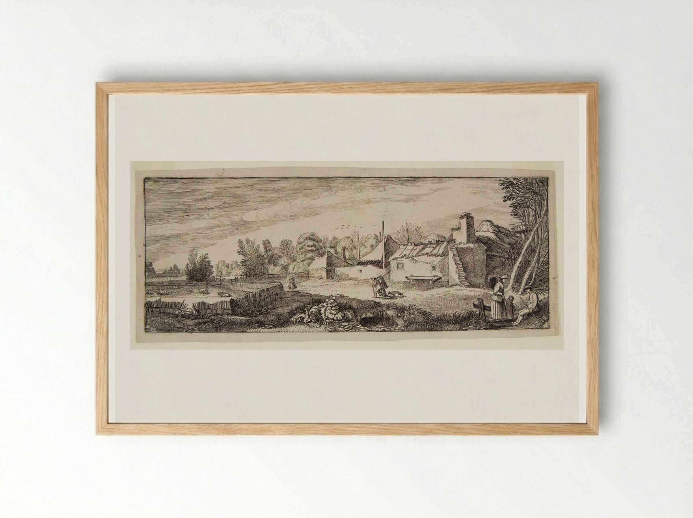 Landscape with Ruins of a Tower and a Bridge - Jan van de Velde II - Framed Print Wood