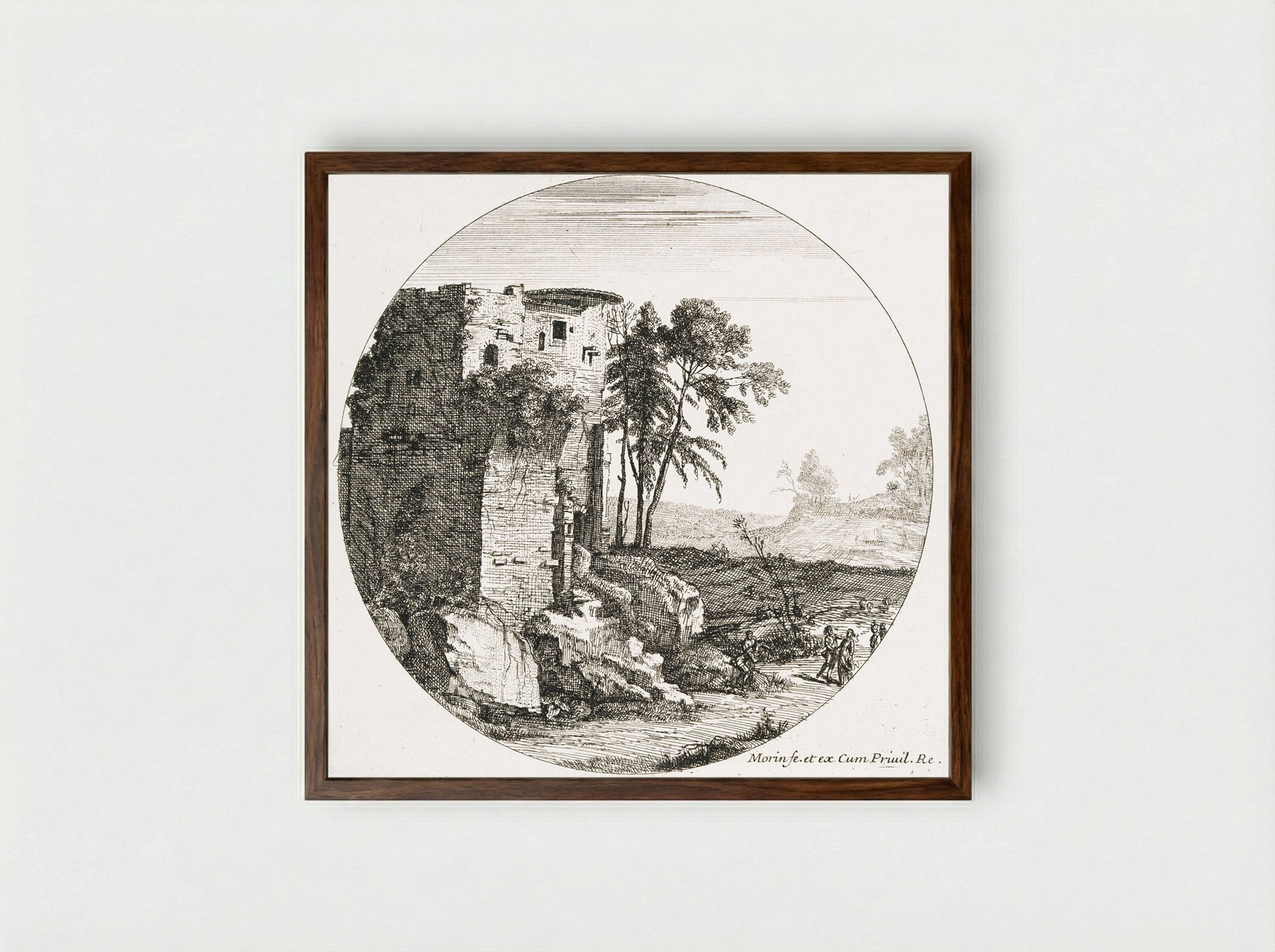 Landscape with Ruins - Jean Morin - Framed Print Dark Wood